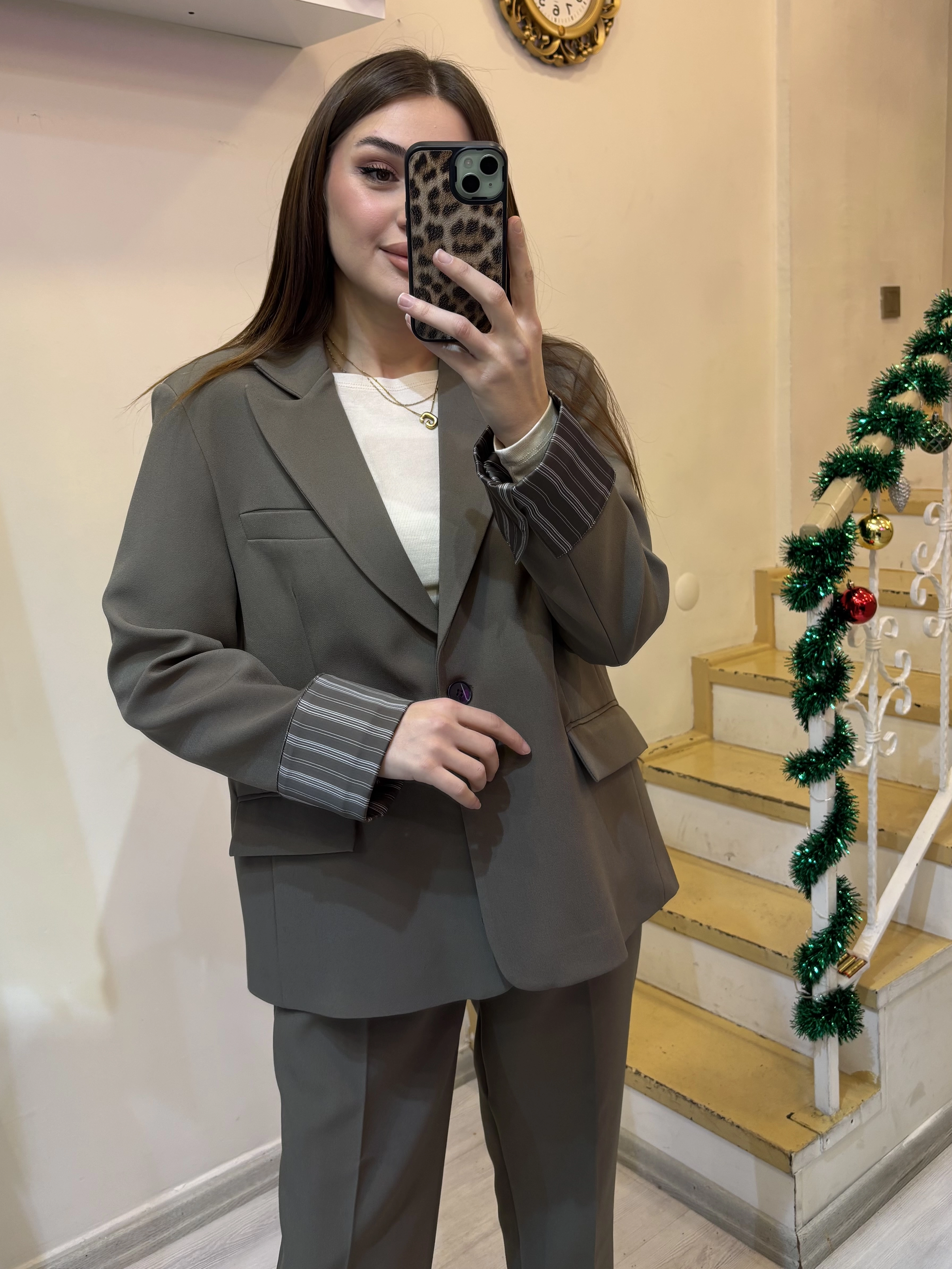 Çizgili Astarlı Atlas Blazer Oversize Ceket