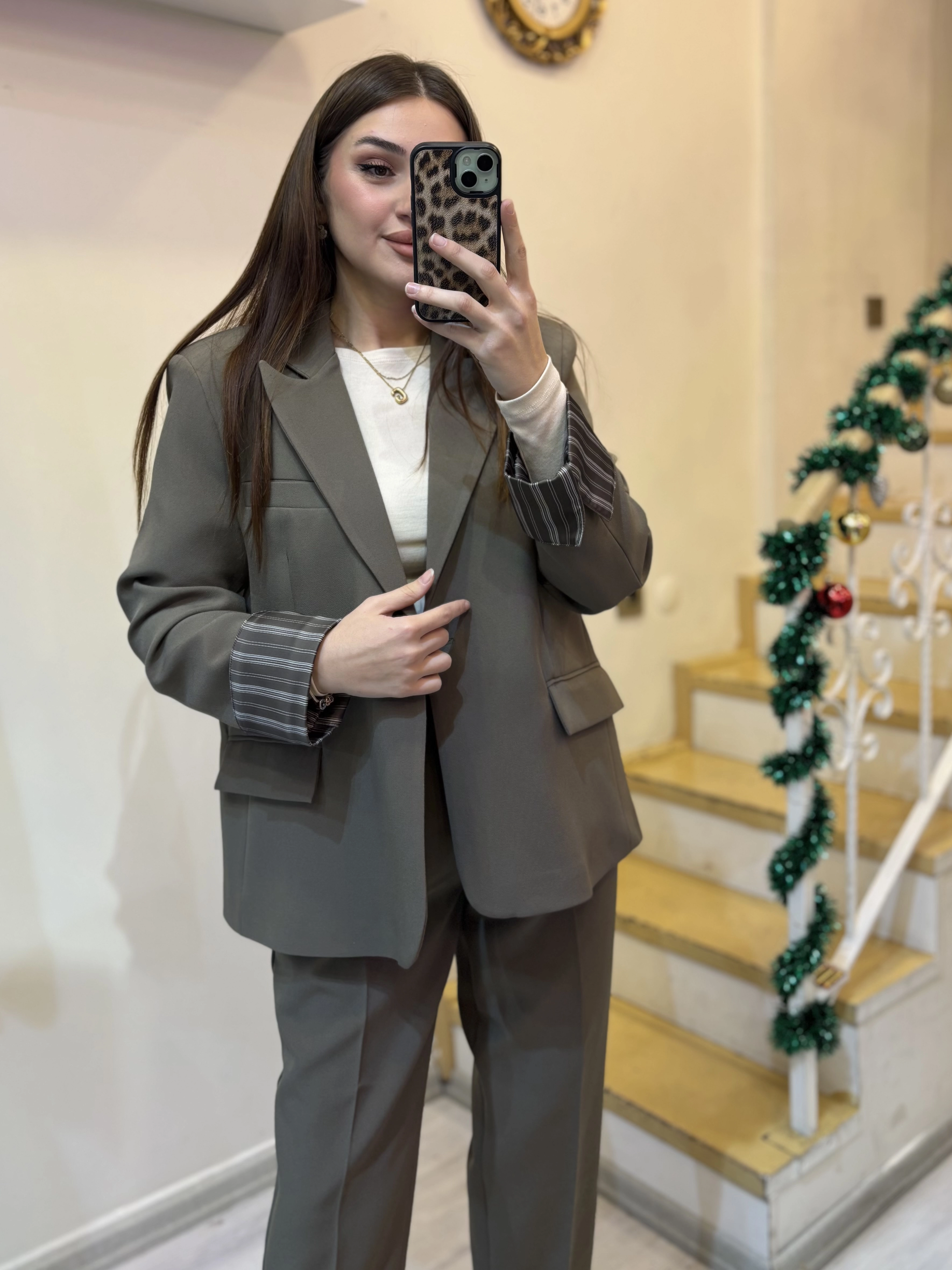 Çizgili Astarlı Atlas Blazer Oversize Ceket