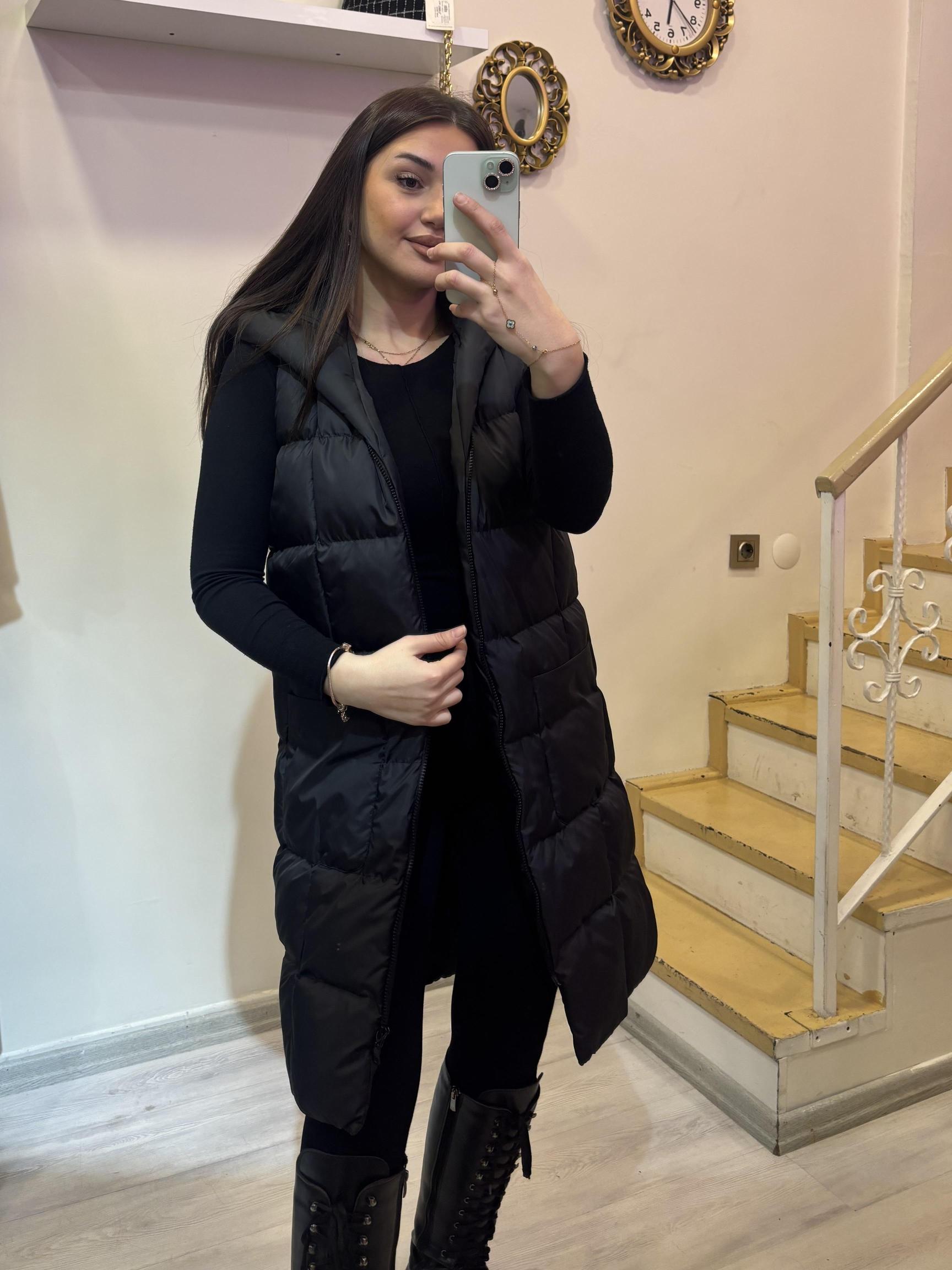 Uzun Şişme Kapüşonlu Yelek