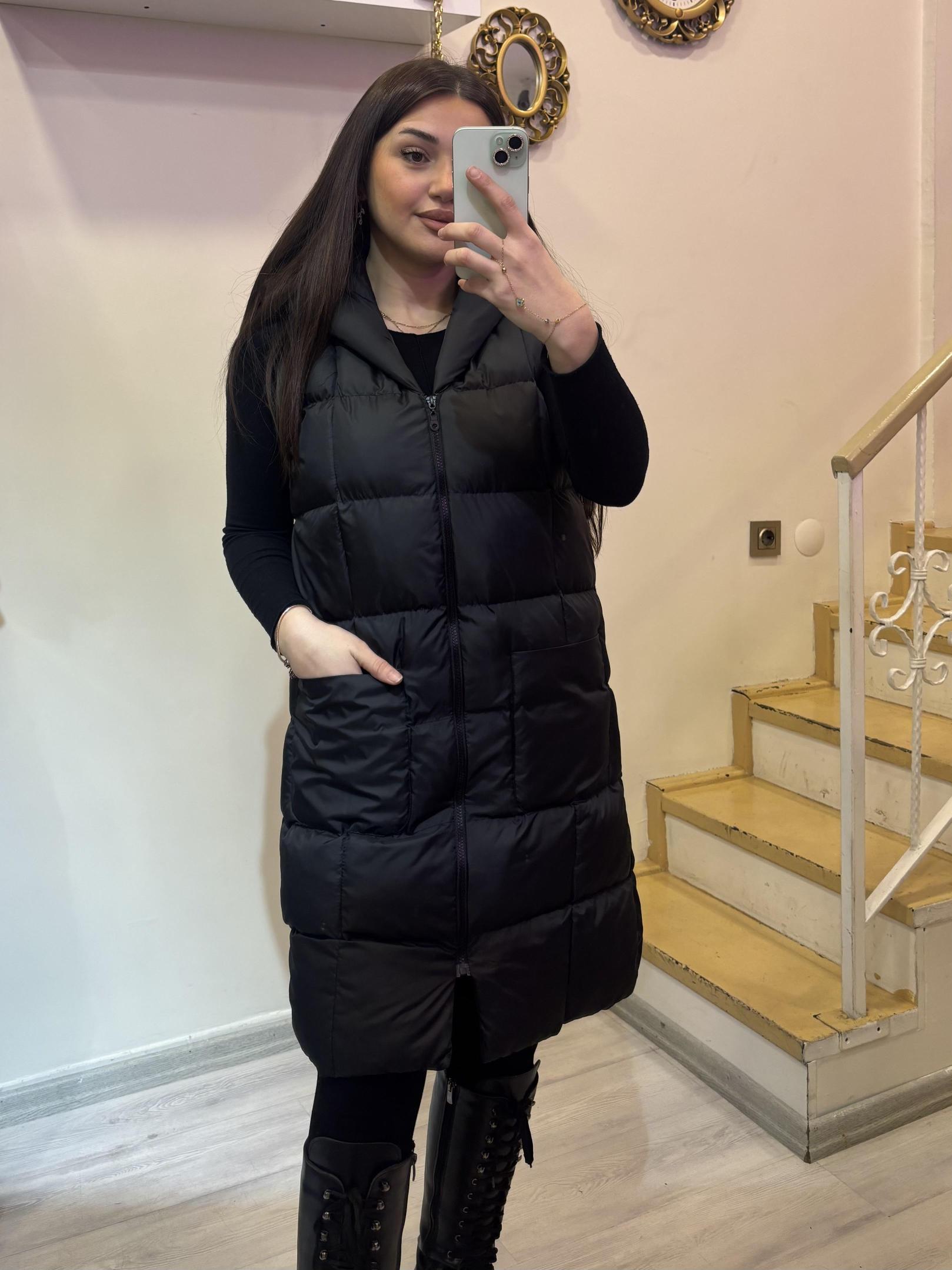 Uzun Şişme Kapüşonlu Yelek