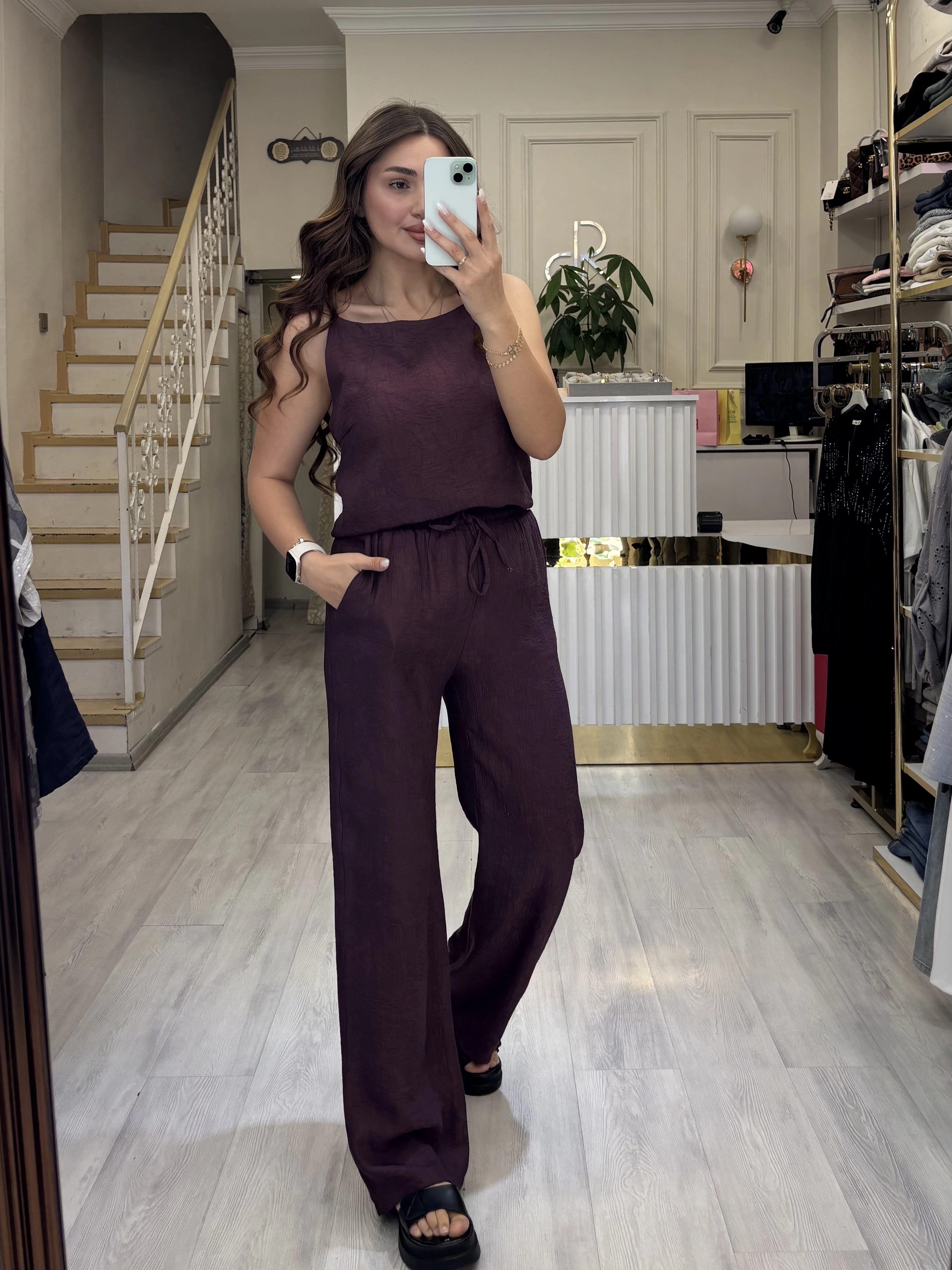 Jakarlı Bluz Pantolon Takım