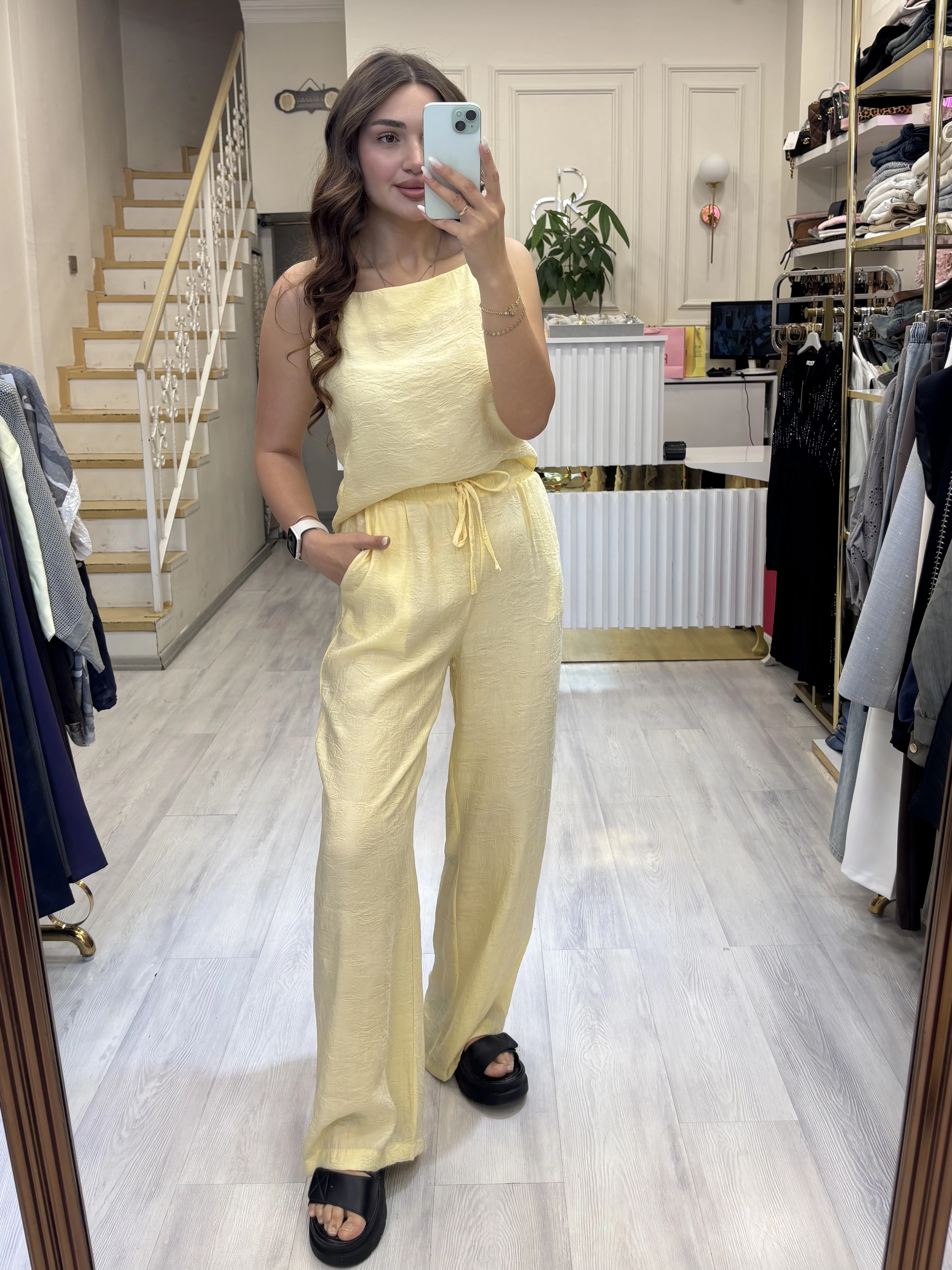 Jakarlı Bluz Pantolon Takım