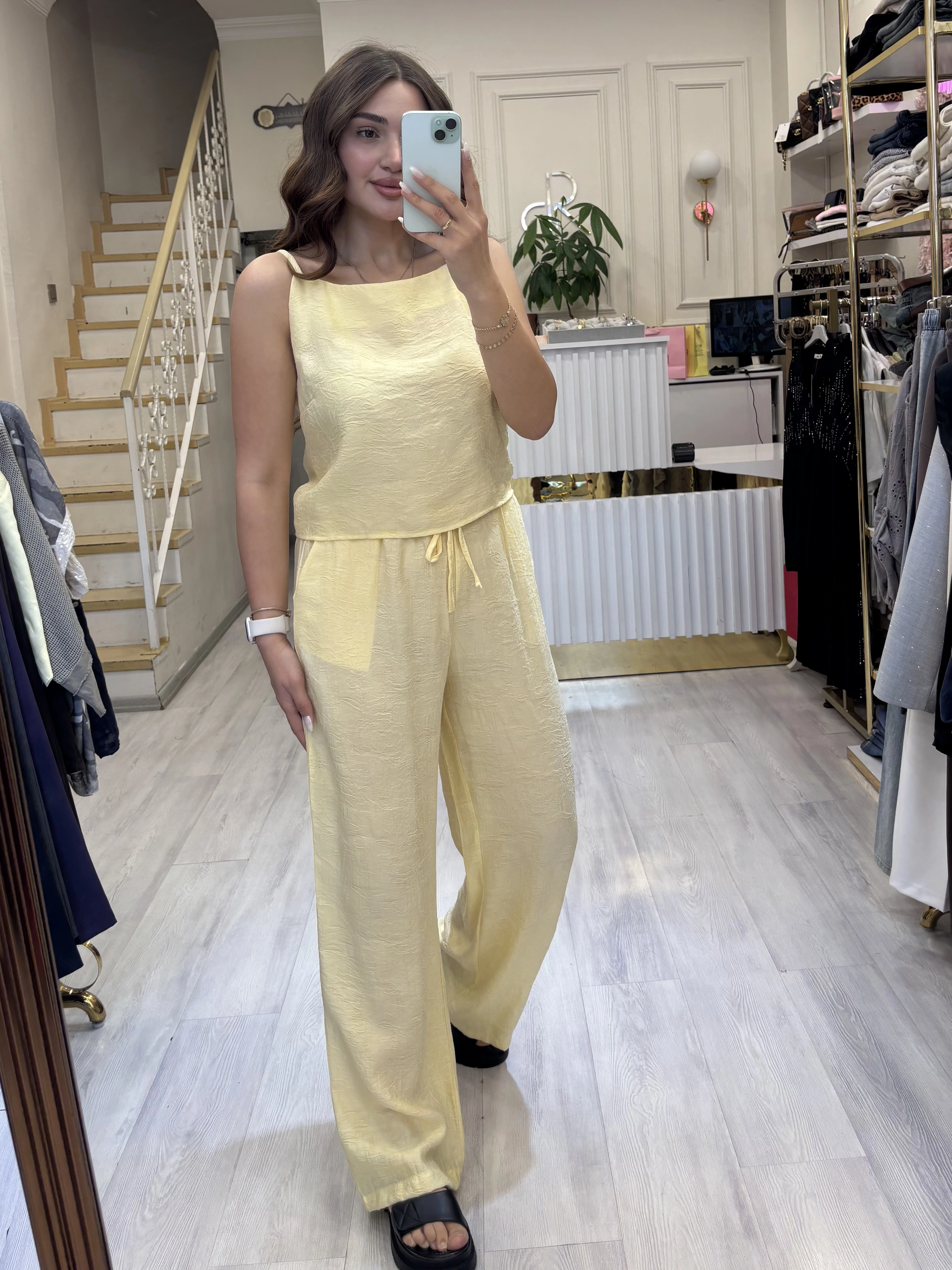Jakarlı Bluz Pantolon Takım