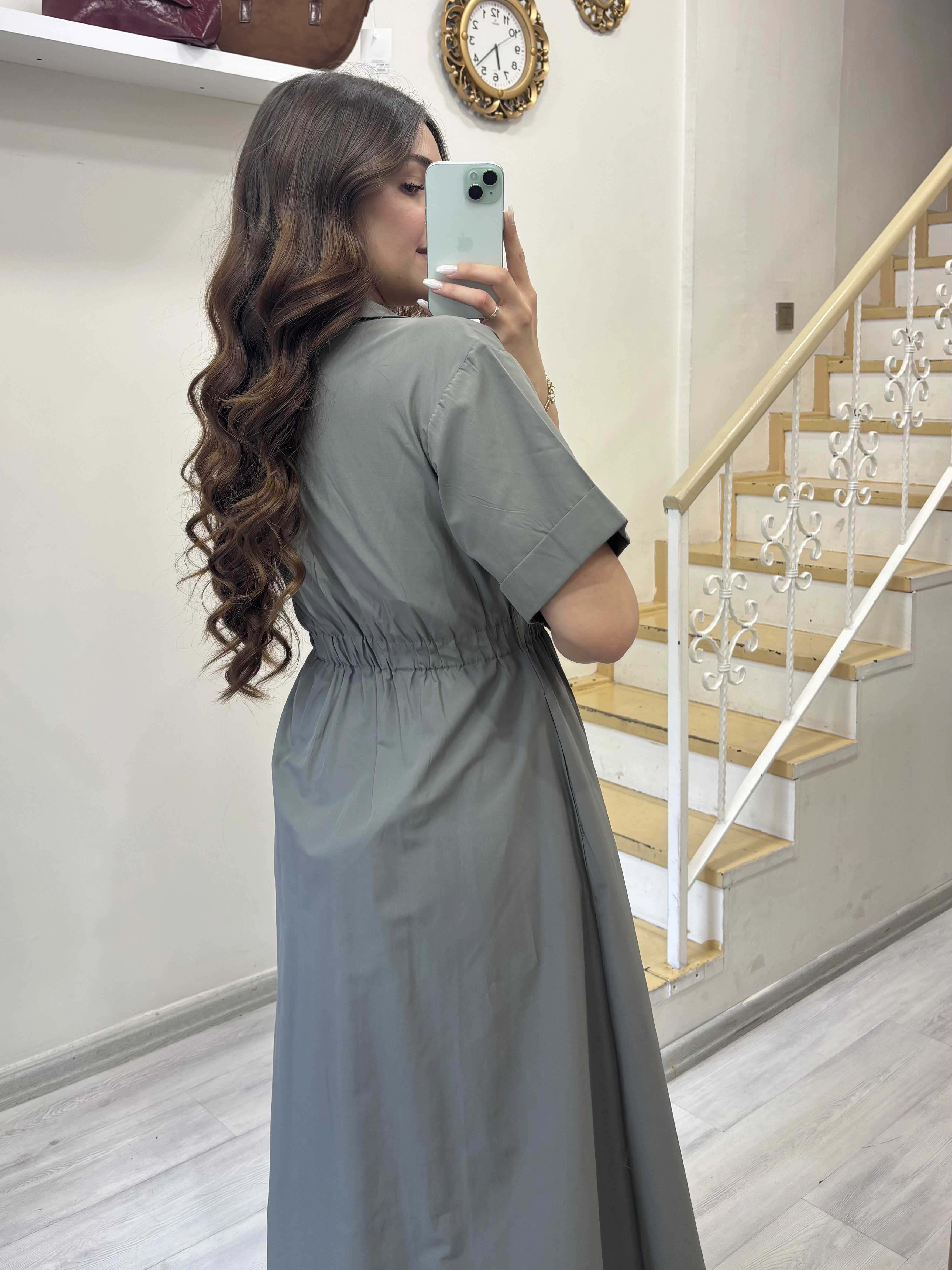 Nakışlı Fermuarlı Poplin Elbise