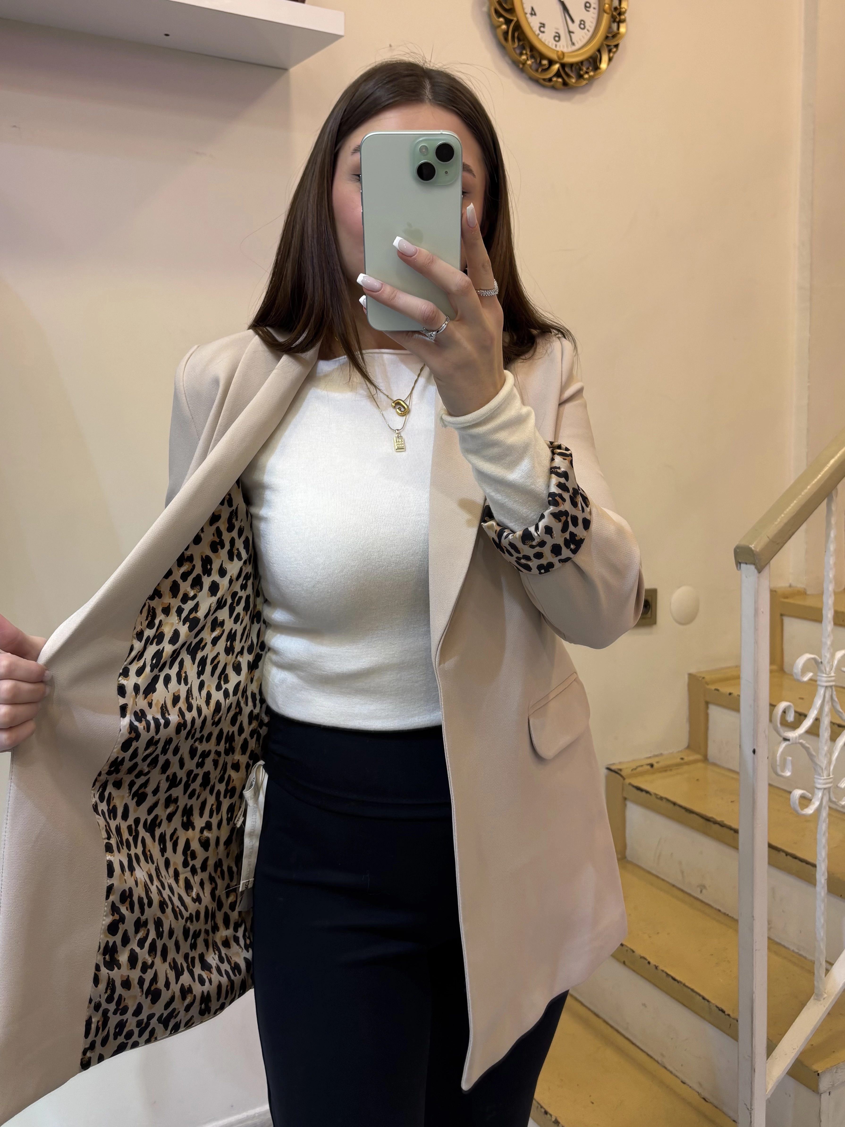 Leopar Astarlı Şal Yaka Blazer Ceket