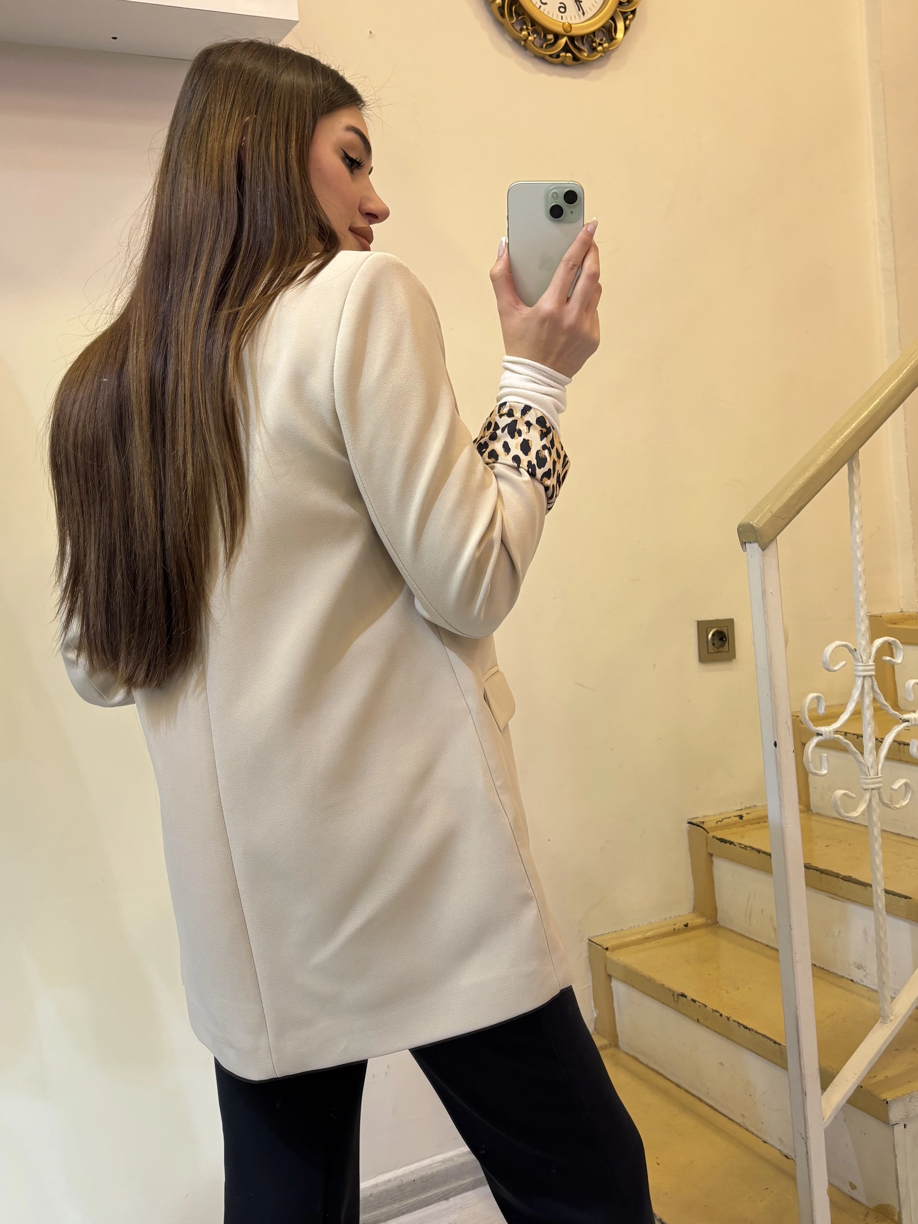 Leopar Astarlı Şal Yaka Blazer Ceket