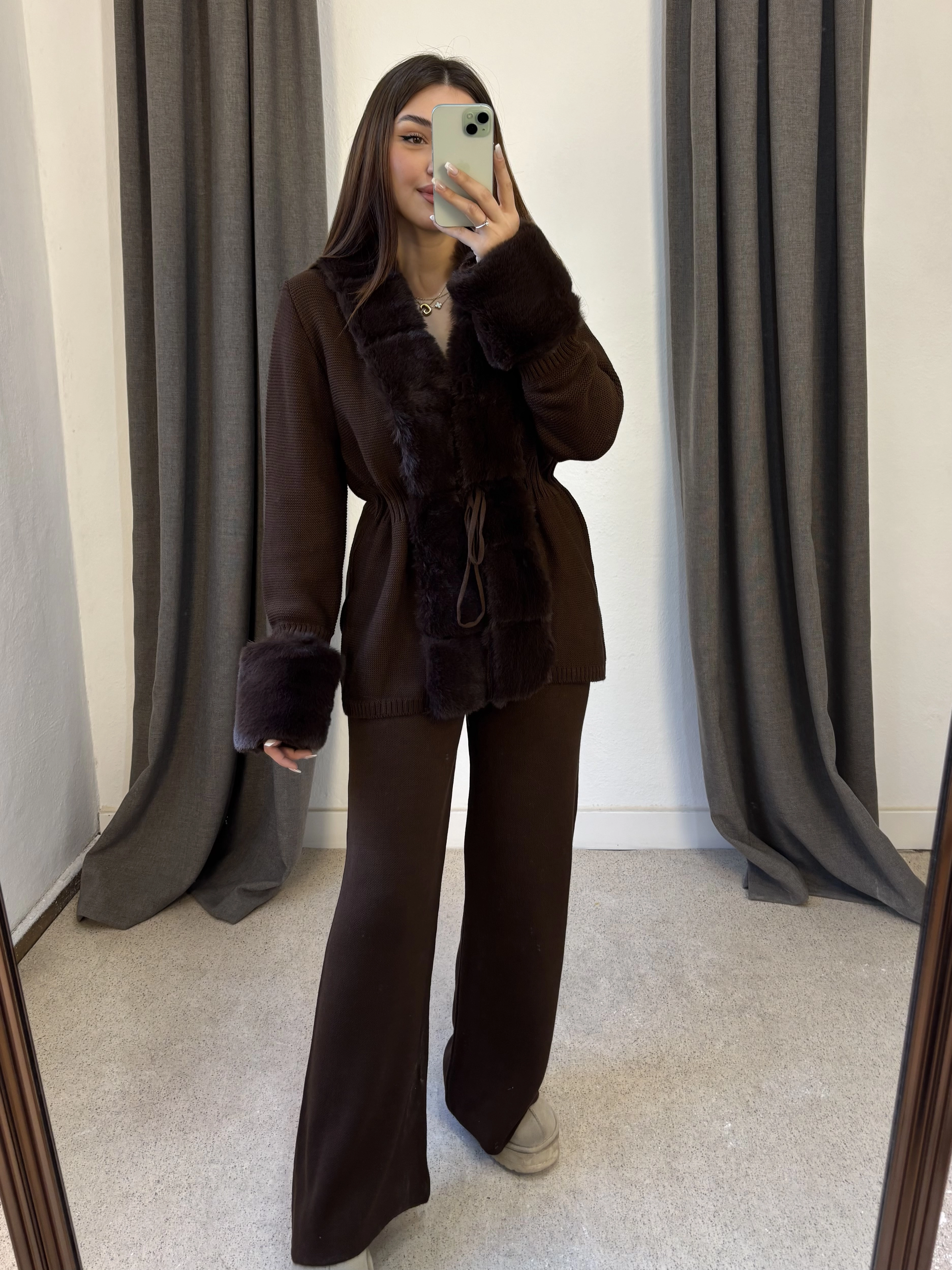 Kürklü Kimono Triko Takım 