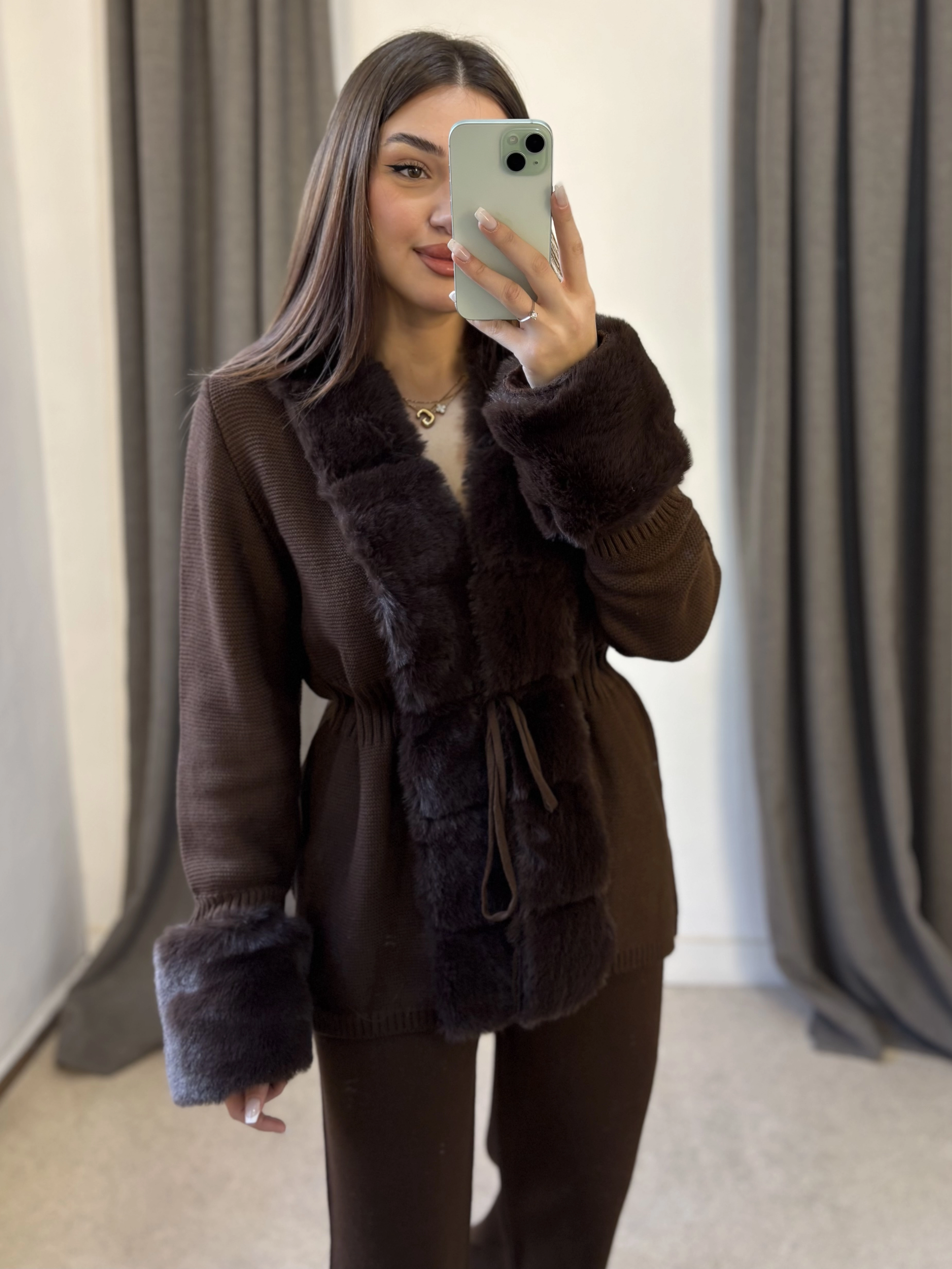 Kürklü Kimono Triko Takım 