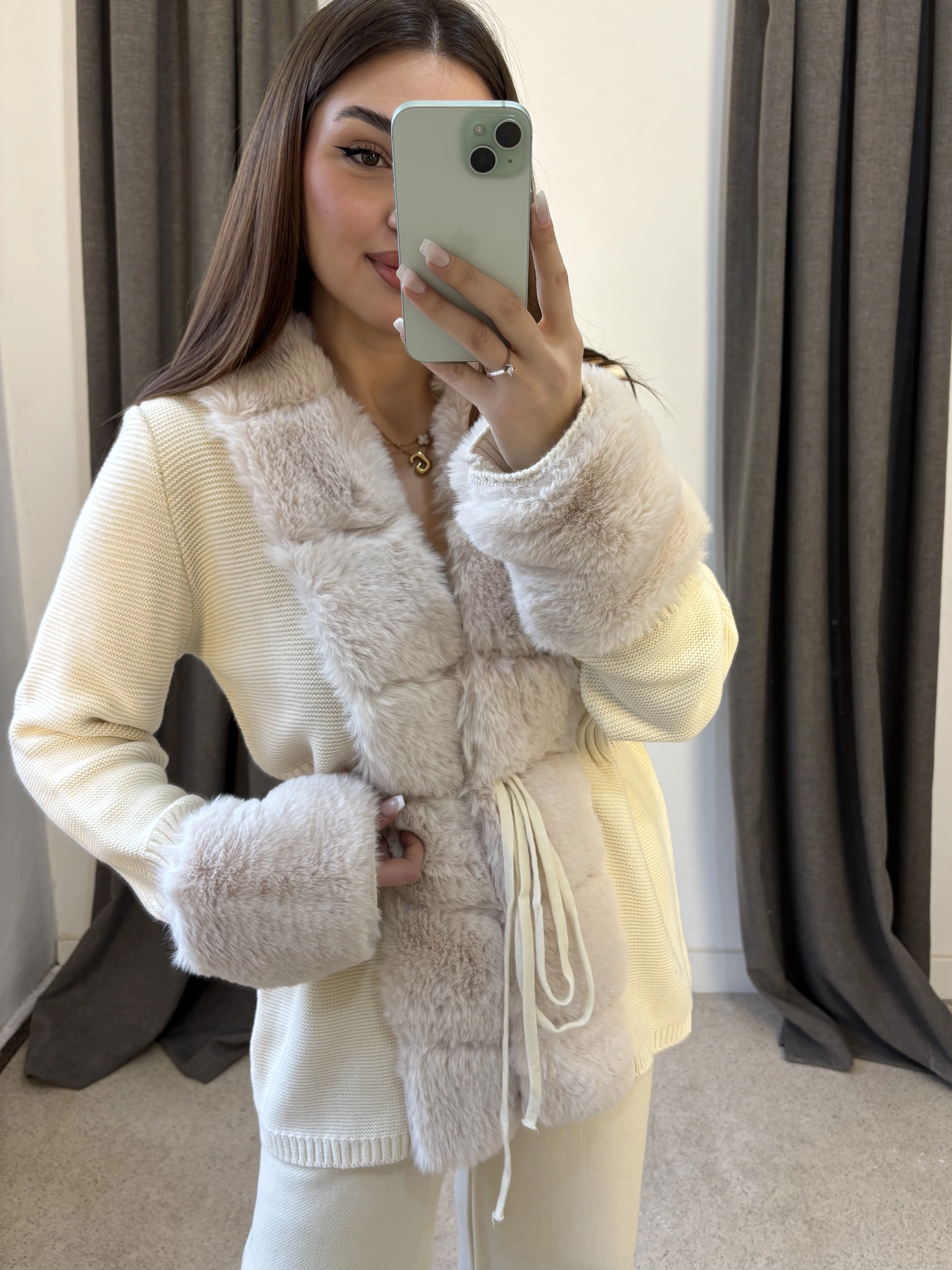 Kürklü Kimono Triko Takım 