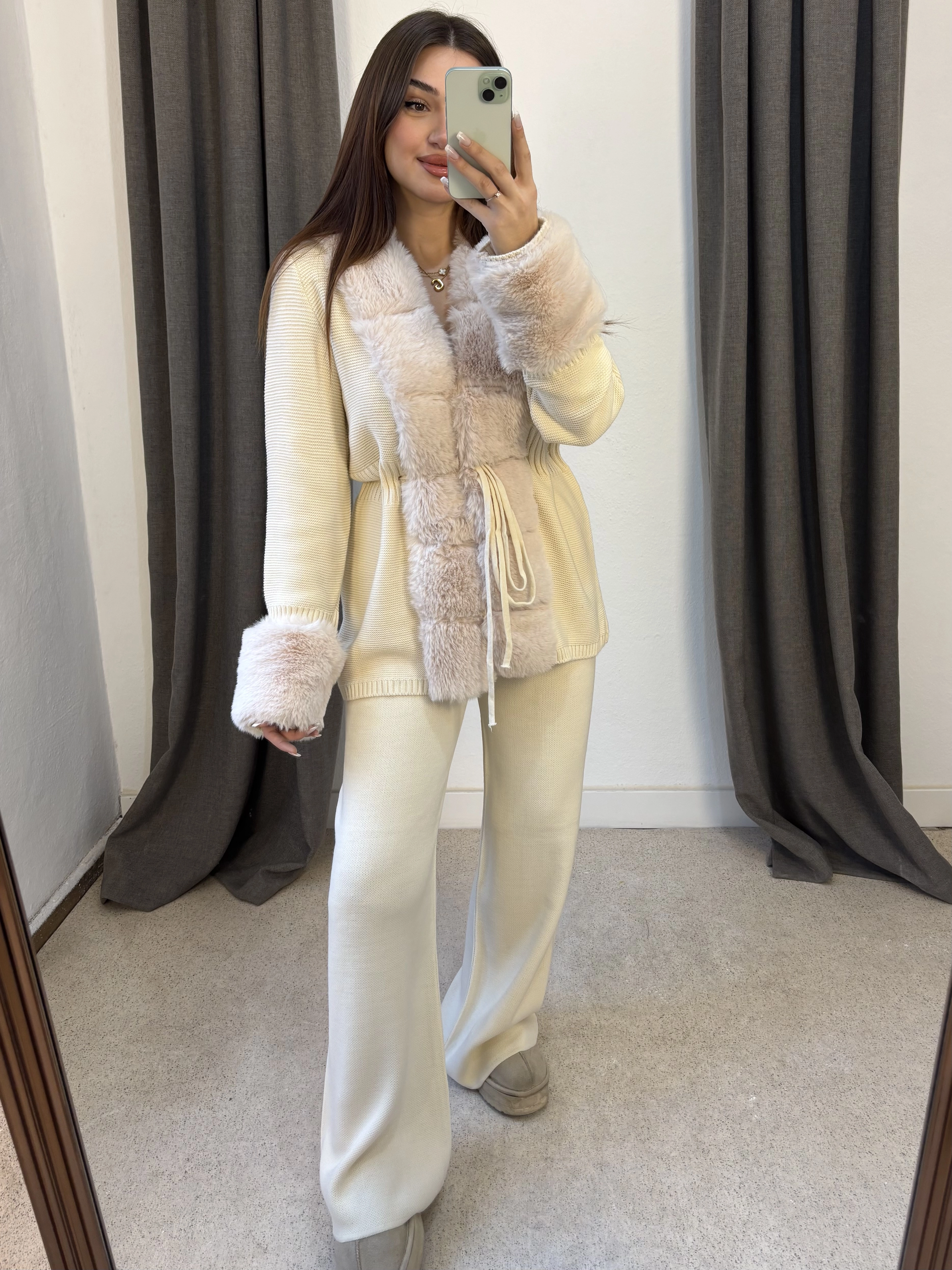 Kürklü Kimono Triko Takım 