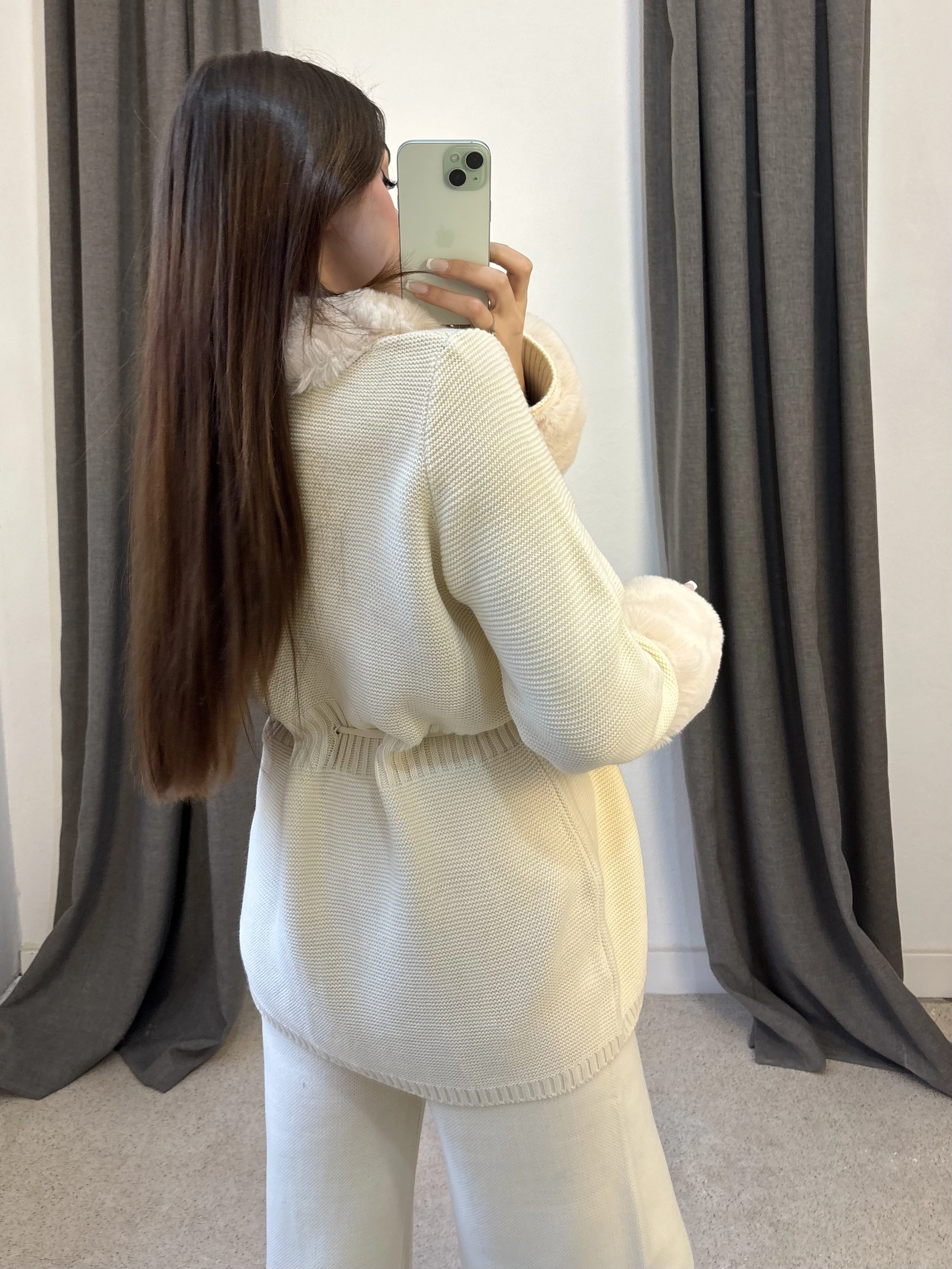 Kürklü Kimono Triko Takım 