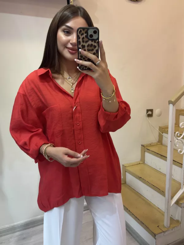 Oversize Model Cepli Gömlek