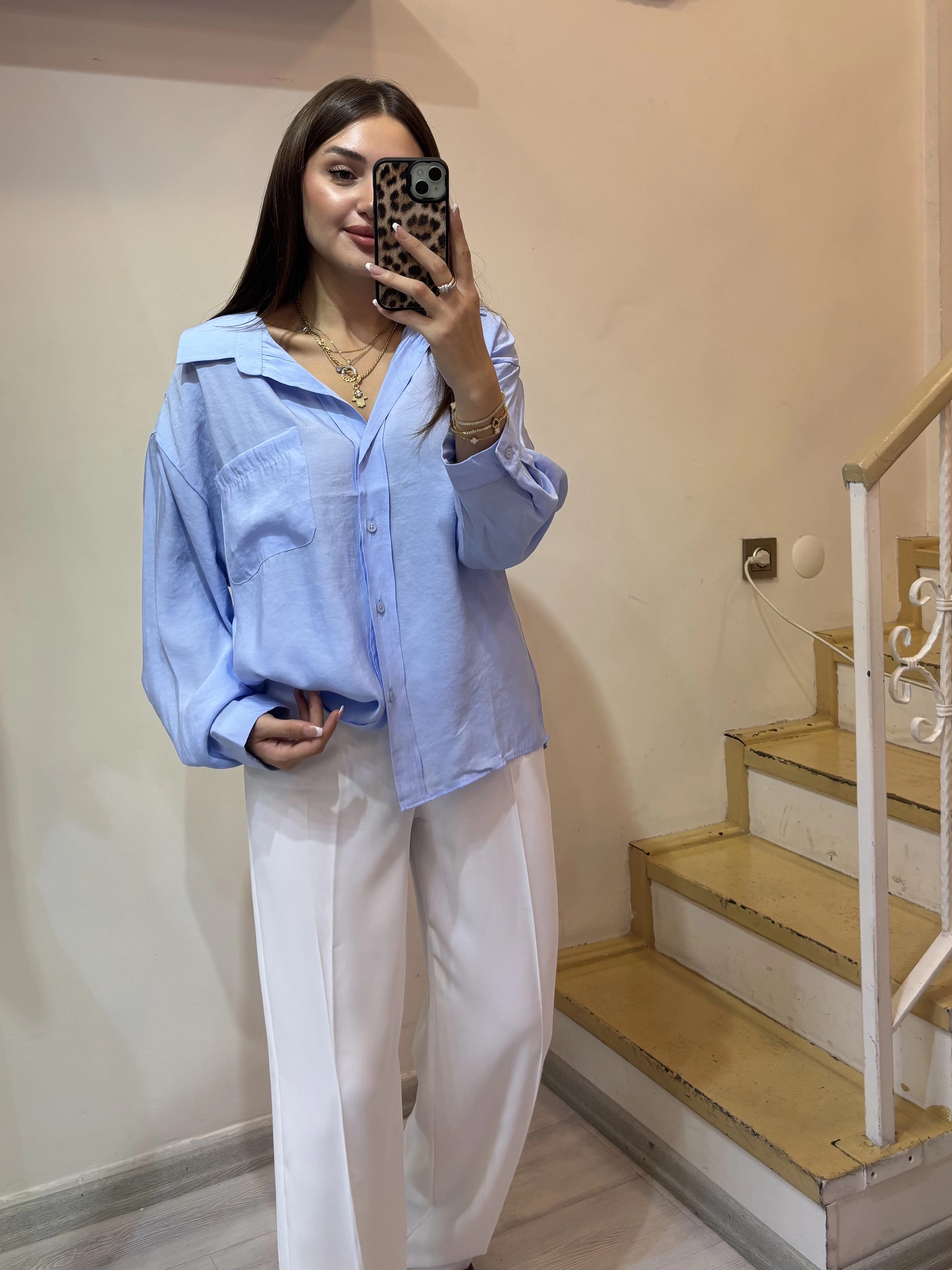 Oversize Model Cepli Gömlek