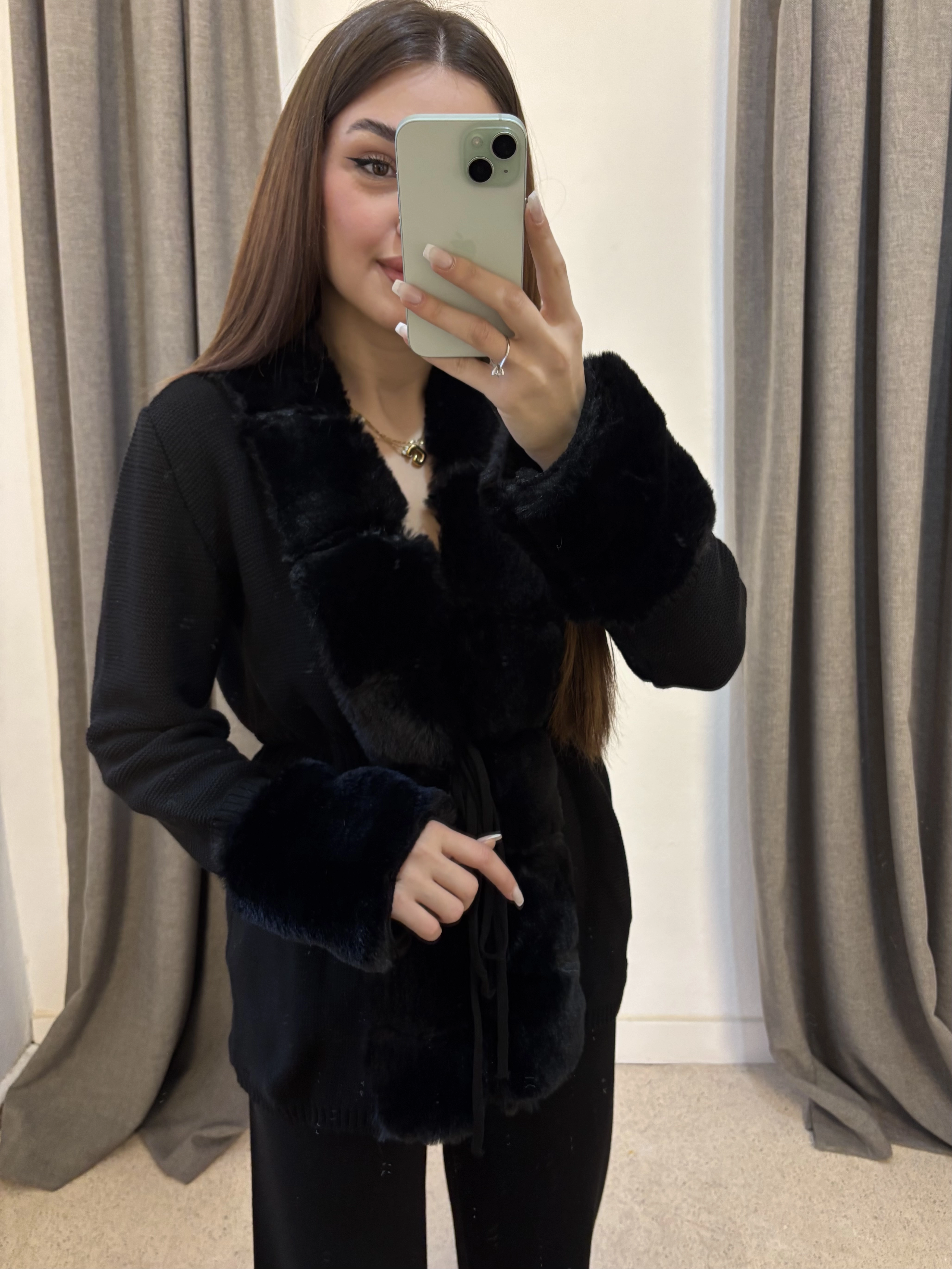 Kürklü Kimono Triko Takım 