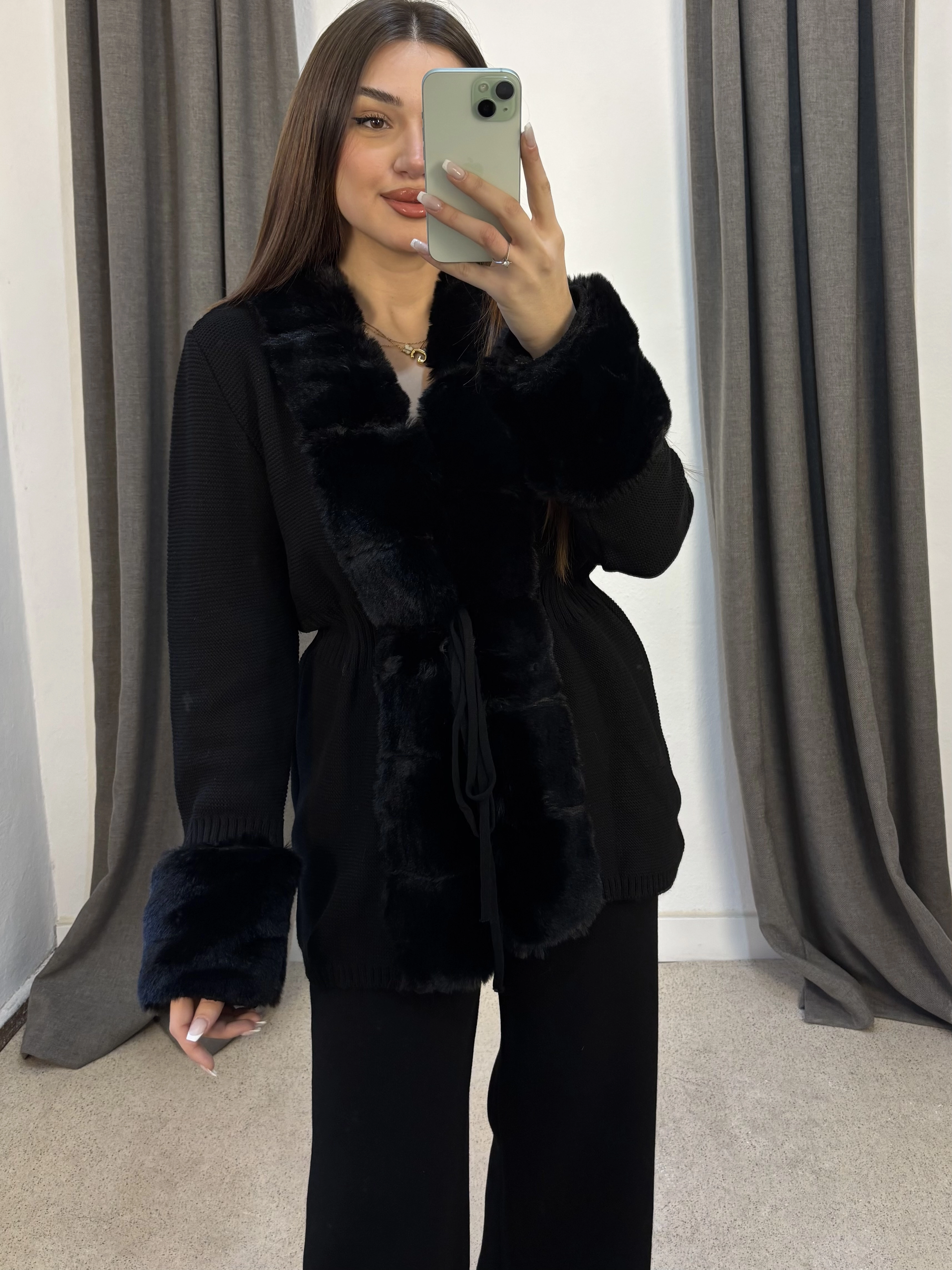 Kürklü Kimono Triko Takım 