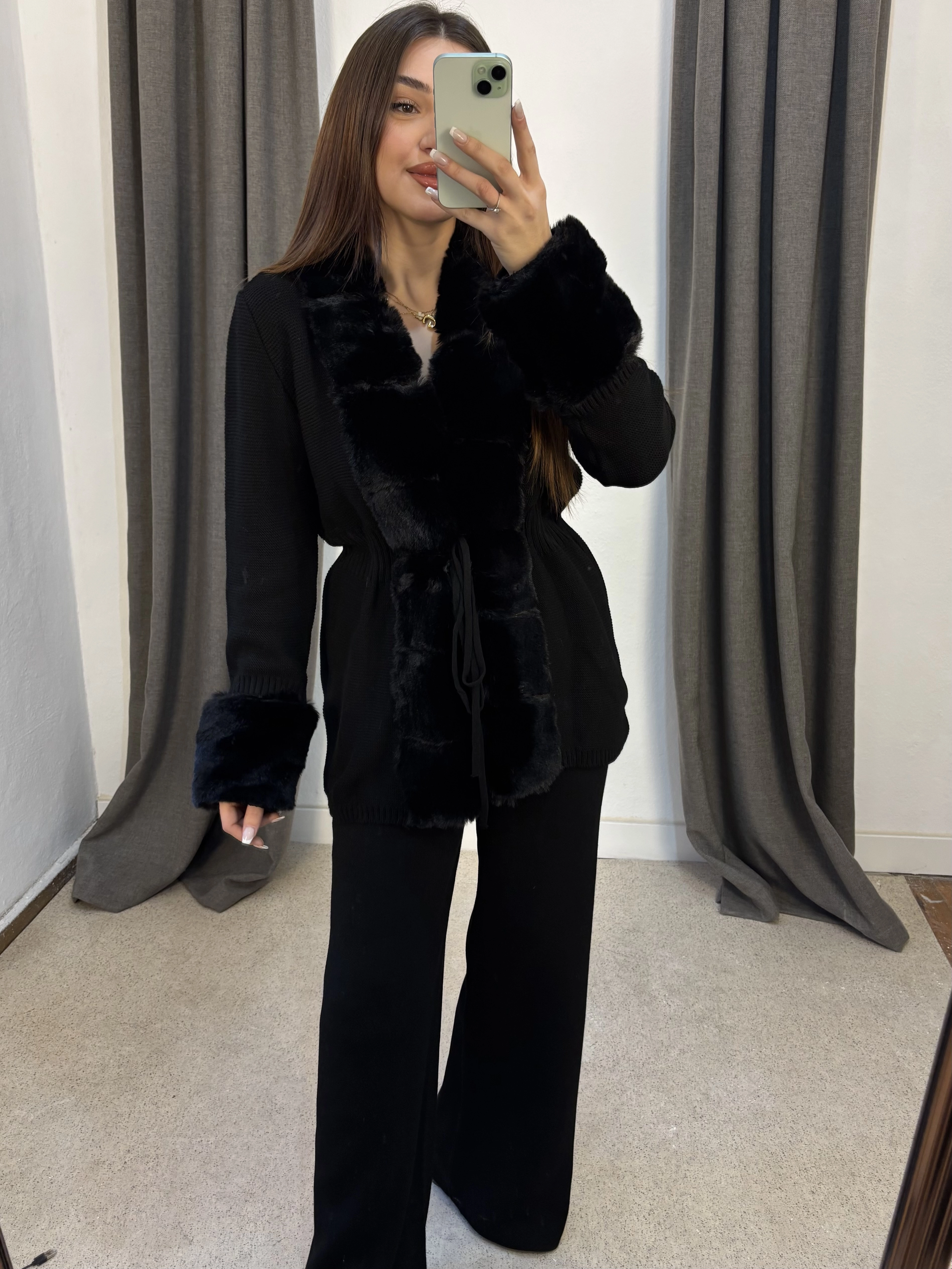 Kürklü Kimono Triko Takım 