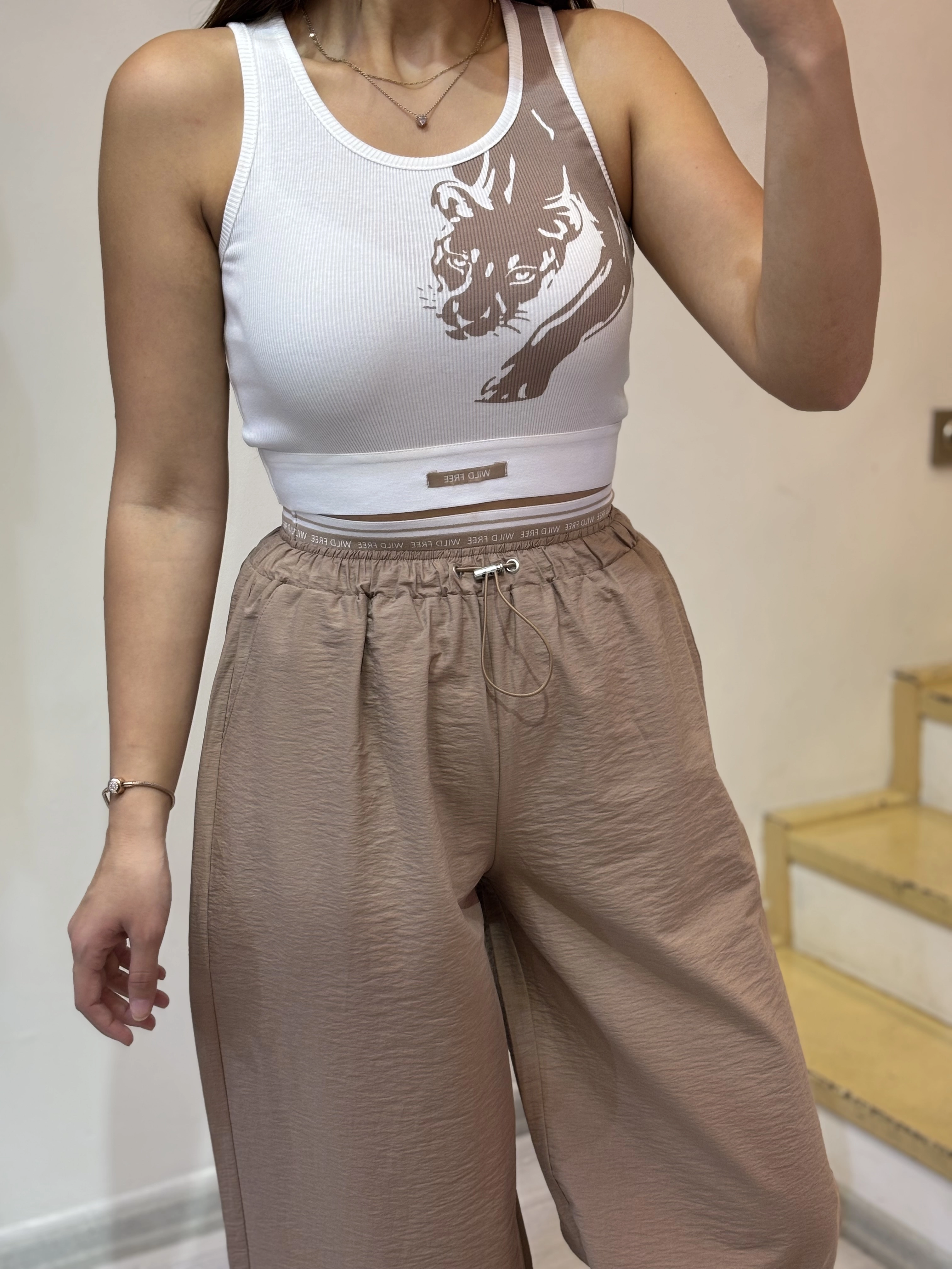Bilekten Lastikli Pantolon Crop Takım