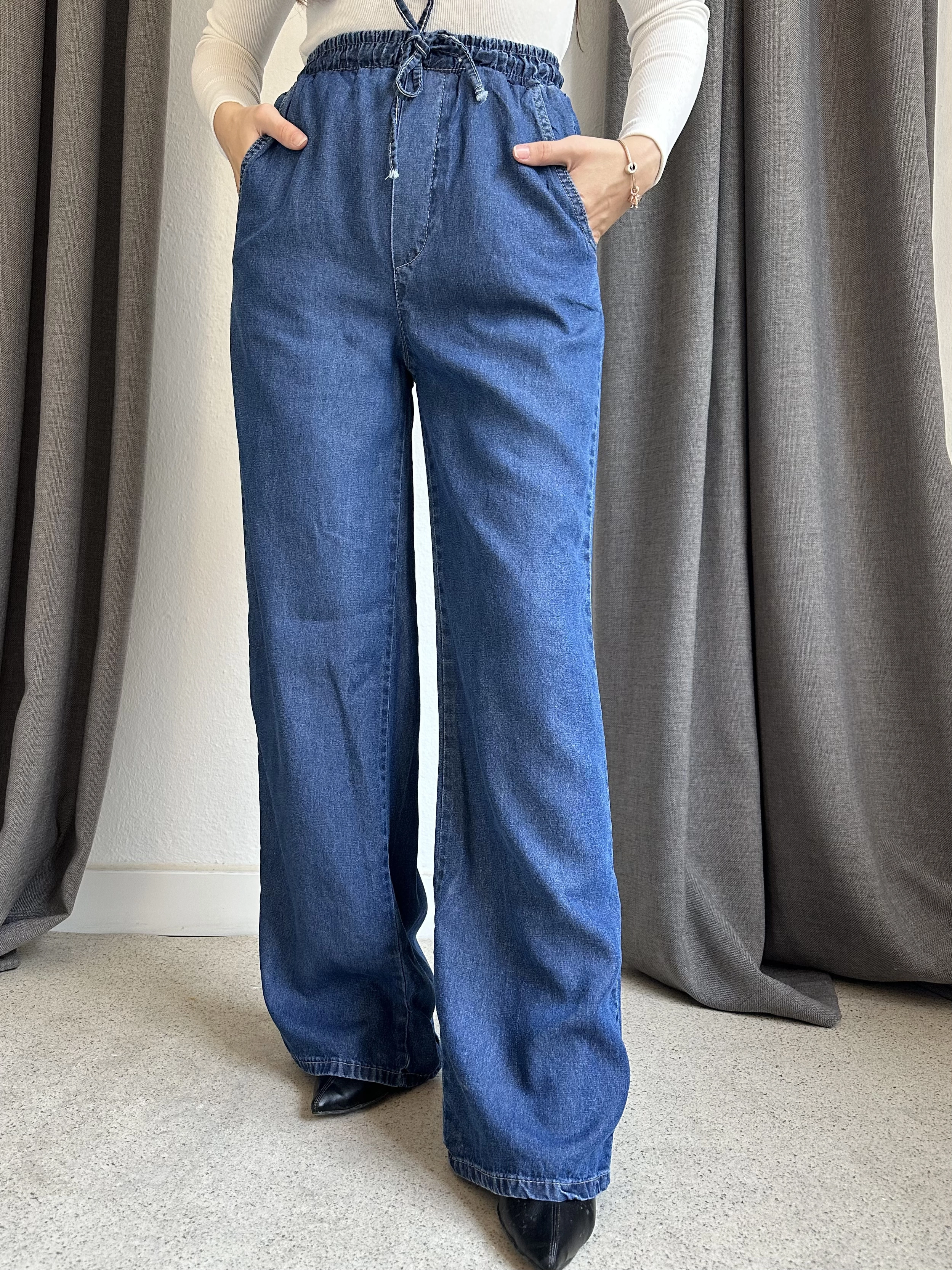 Beli Lastikli Palazzo Jean Pantolon