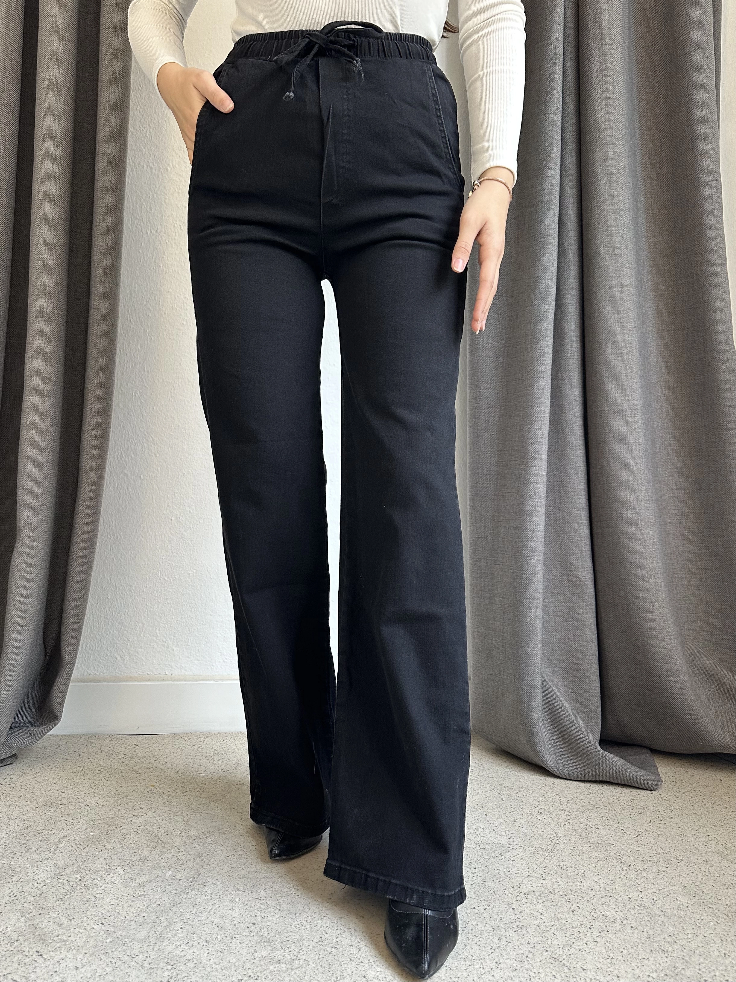 Beli Lastikli Palazzo Jean Pantolon