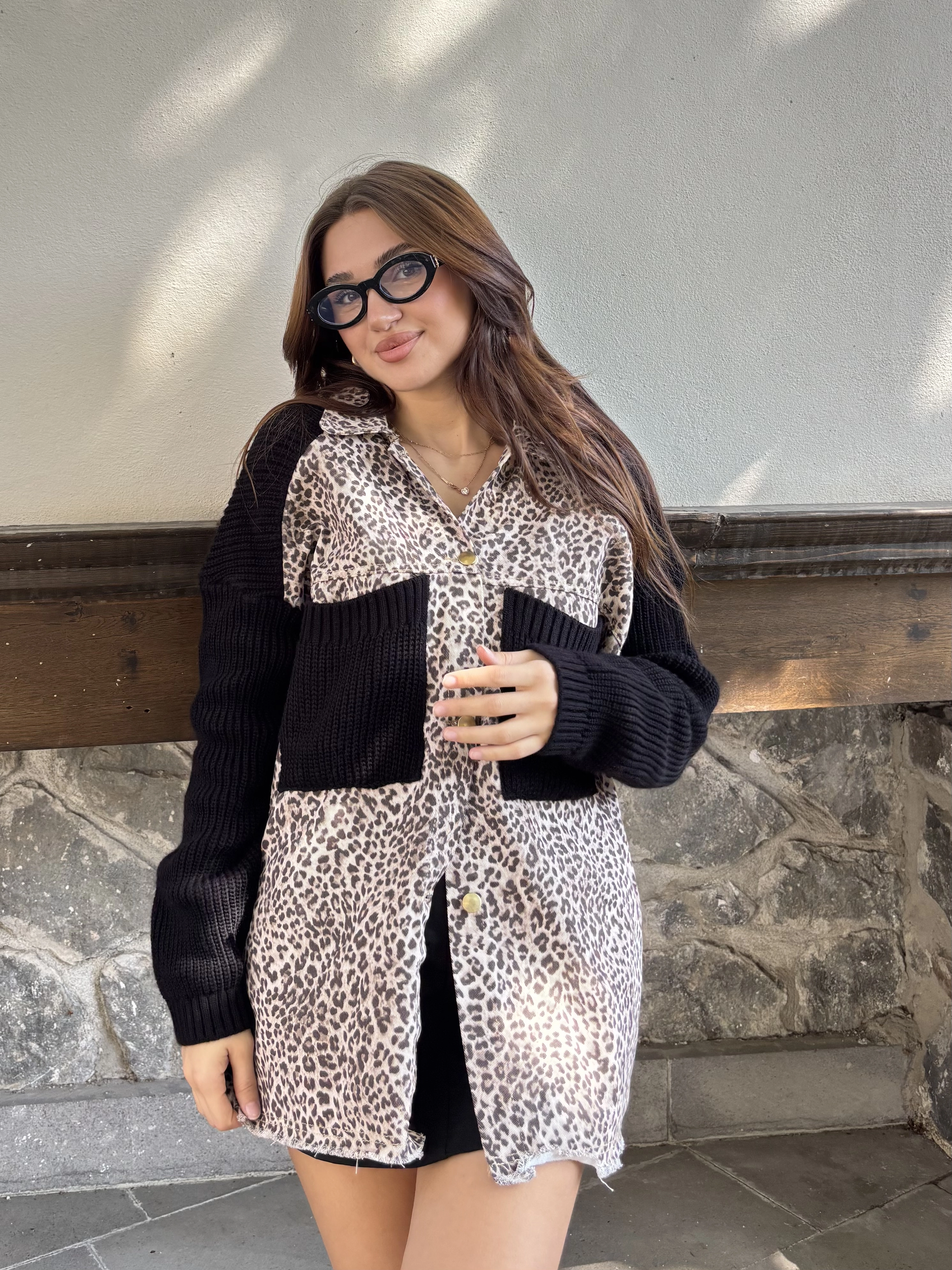 Leopar Desenli Triko Tasarım Hırka