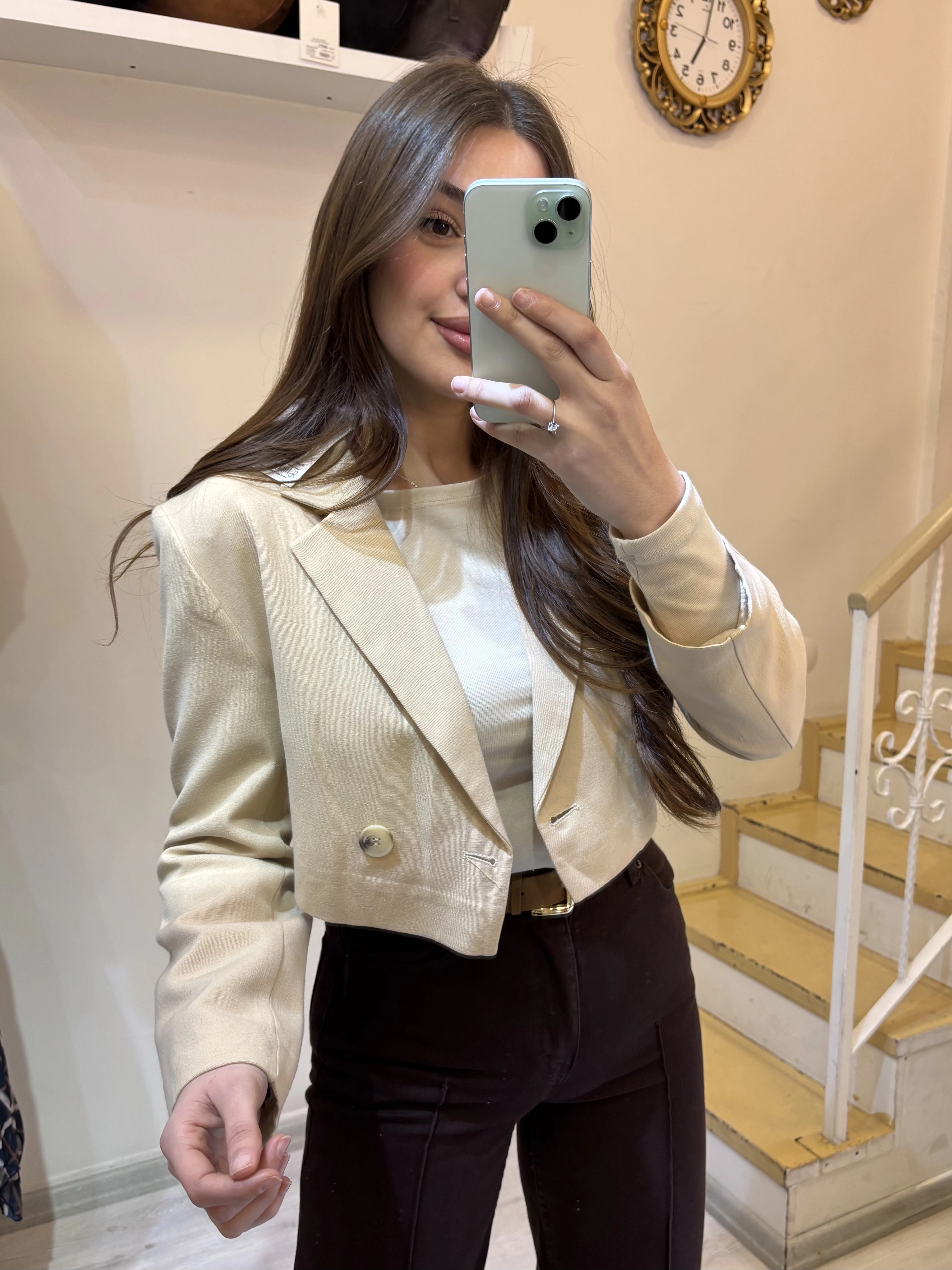 Keten Kısa Blazer Ceket