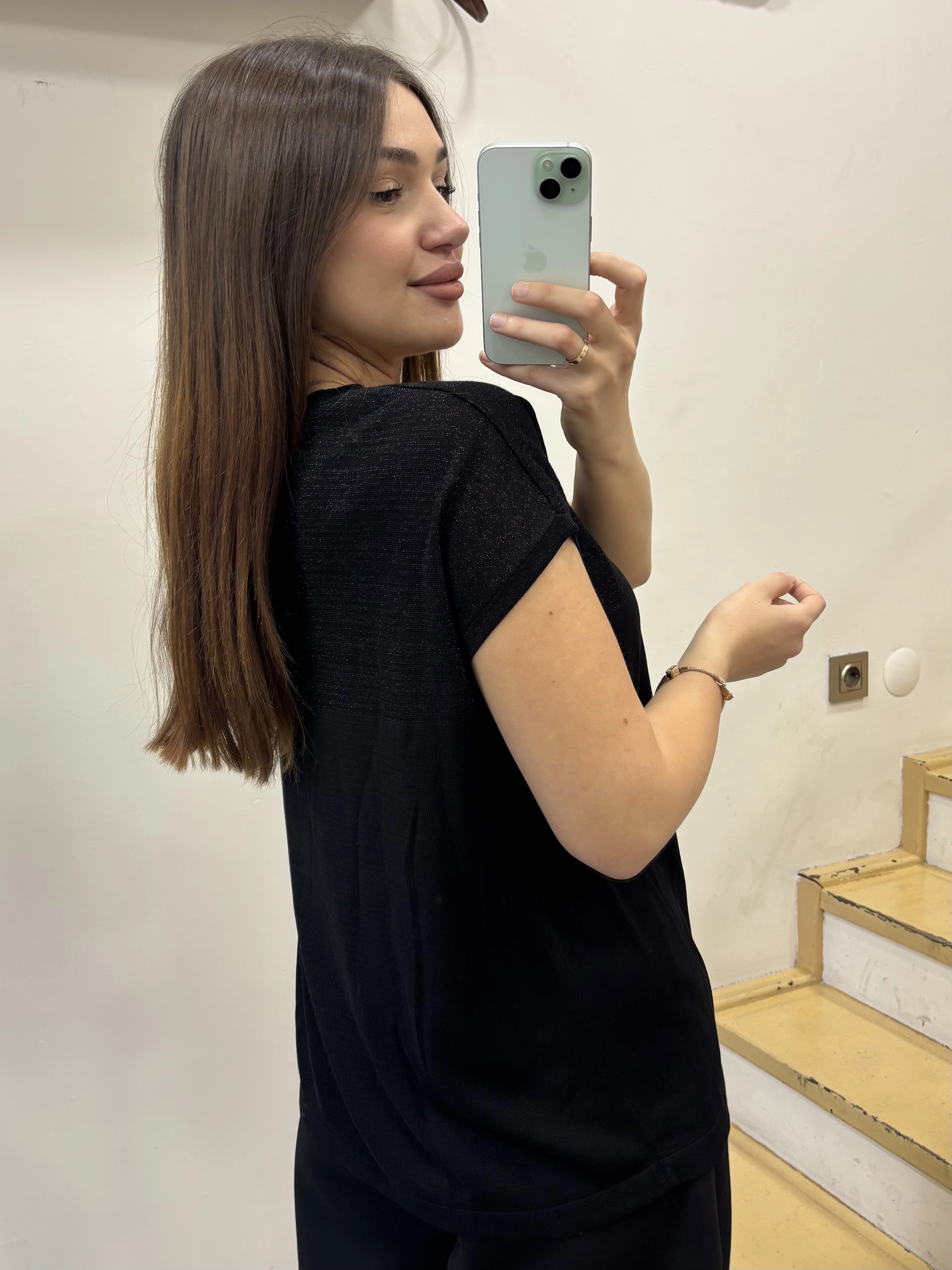 Simli Bisiklet Yaka Merserize Bluz