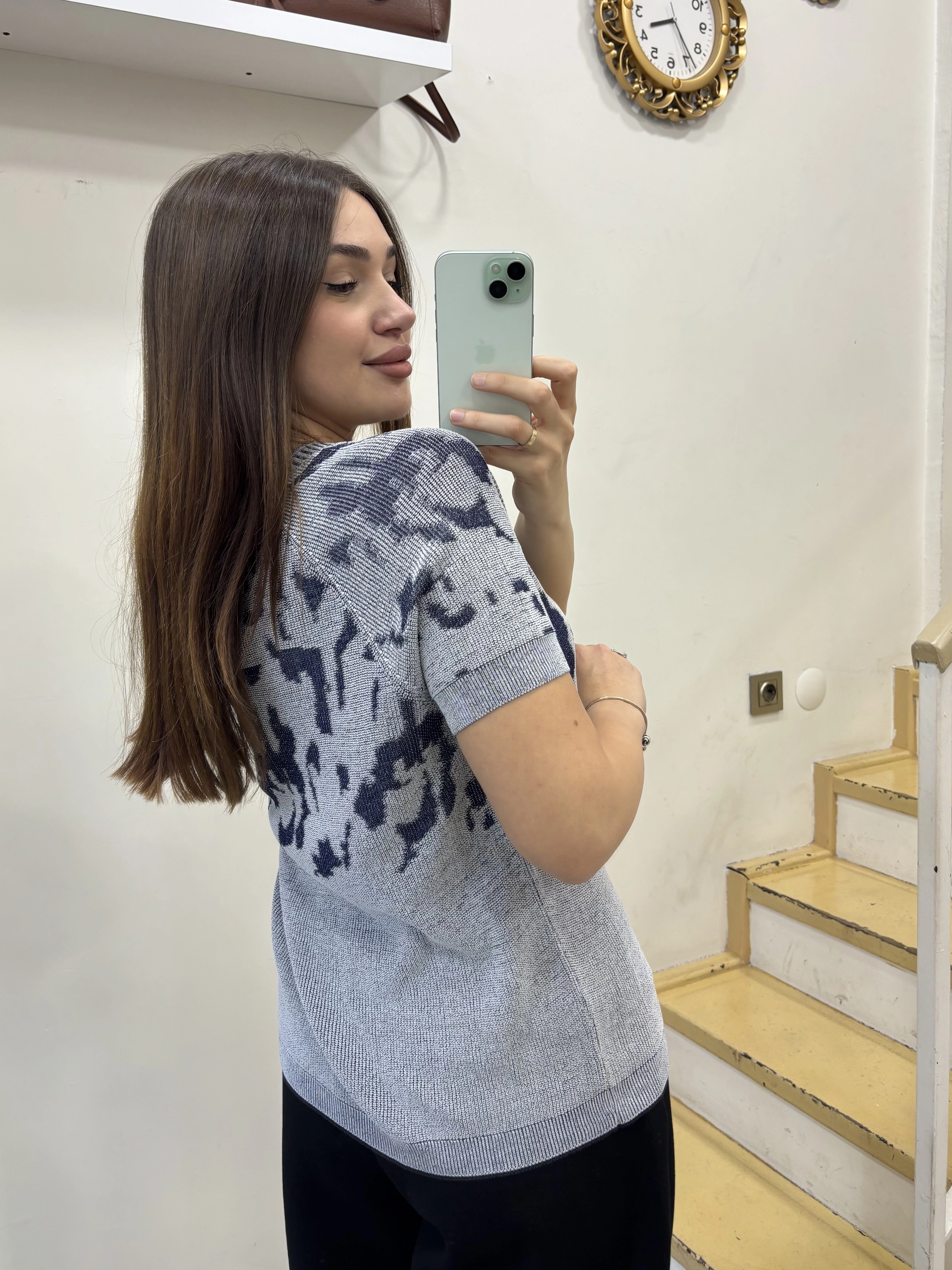 Desenli Merserize Bluz