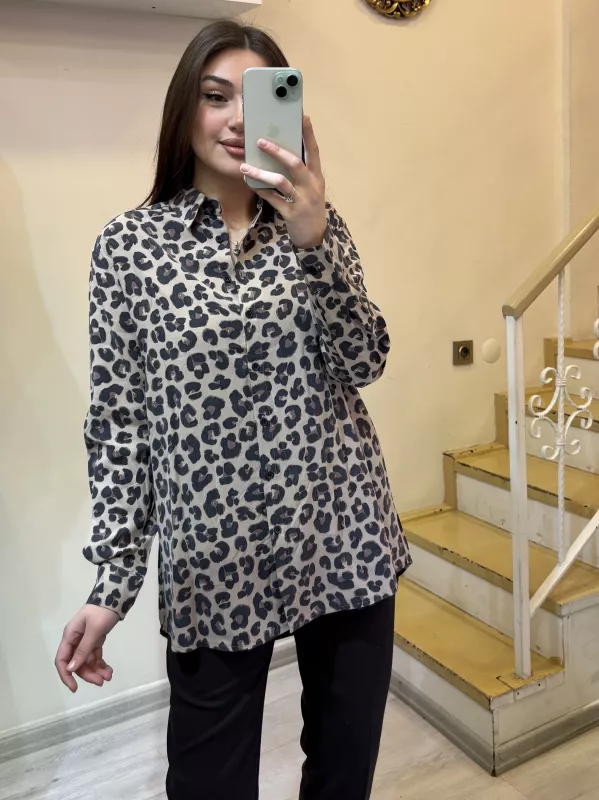 Leopar Desenli Modal Gömlek