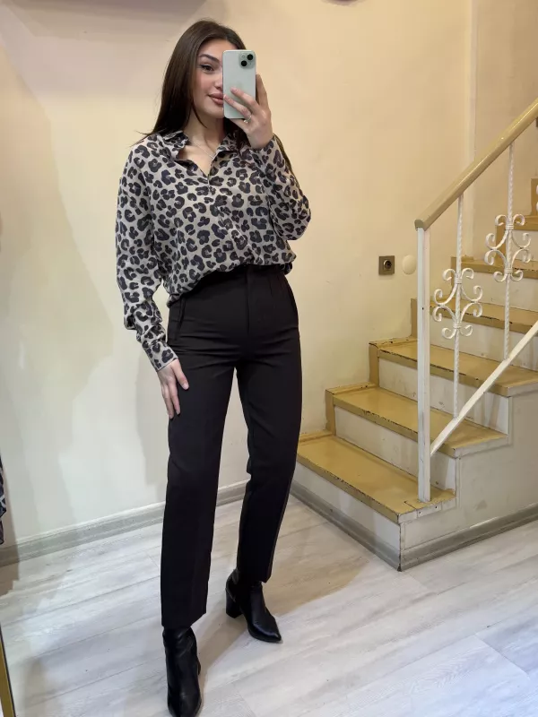 Leopar Desenli Modal Gömlek