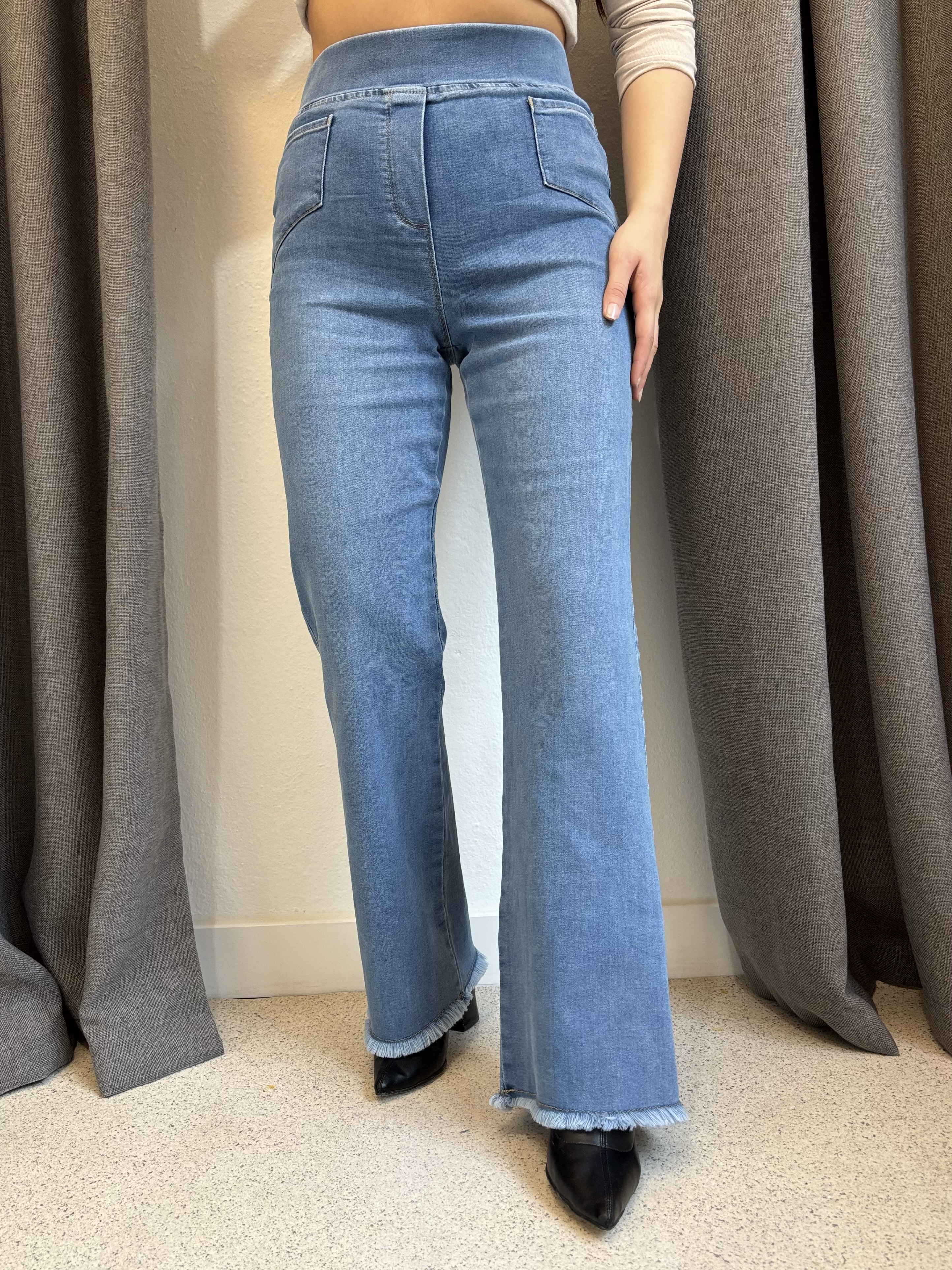 Büyük Beden Beli Lastikli Palazzo Jean