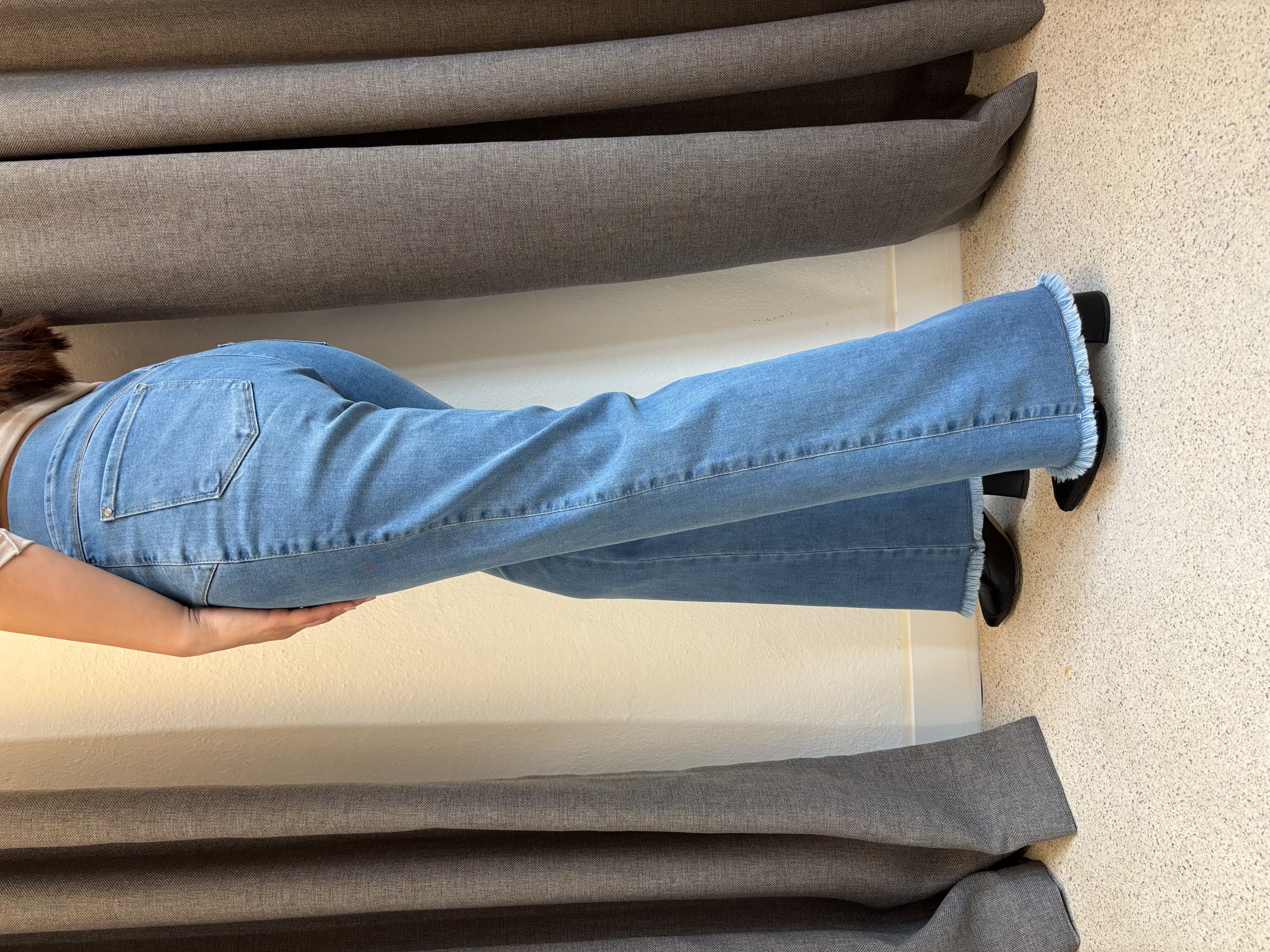 Büyük Beden Beli Lastikli Palazzo Jean