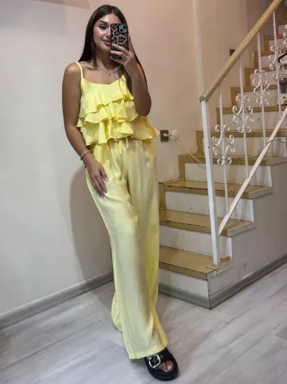 Askılı Fırfırlı Bluz Pantolon İkili Takım