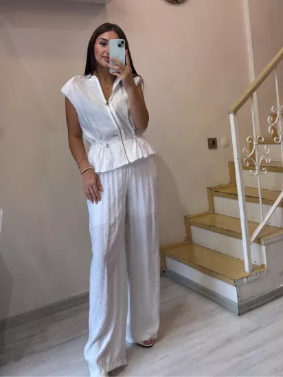 Tensel Kumaş Taşlı Yelek Pantolon Takım
