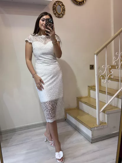 Dantelli Taş Detaylı Abiye