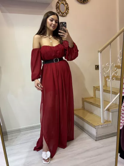 Straplez Şifon Elbise 