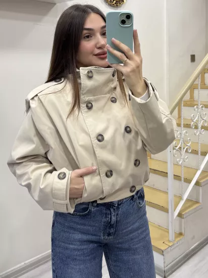 Dik Yaka Pileli Bomber Trençkot