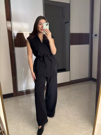 Kuşaklı Yelek Pantolon Takım