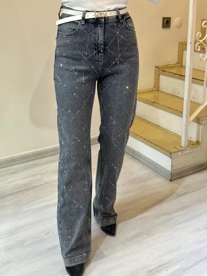 Baklava Dilim Taşlı Straight Model Jean