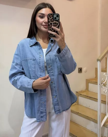 Arka Baskılı Kot Gömlek