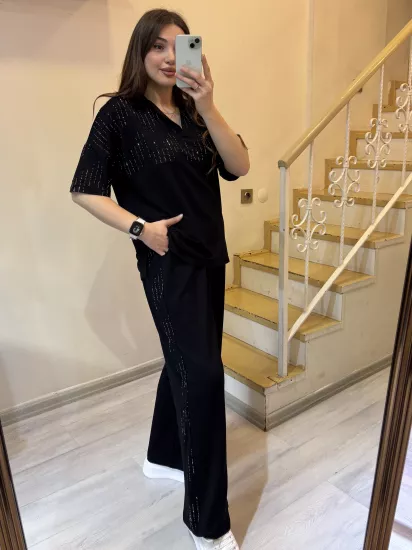 Gömlek Yaka Taşlı İkili Takım