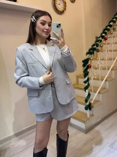 Taşlı Ceket Şort Takım