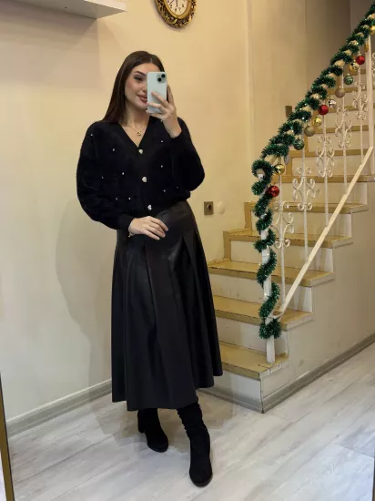 Bel Oturtmalı Deri Etek