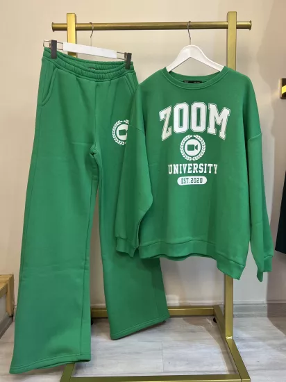 Yeşil Baskılı Sweatshirt Bisiklet Yaka