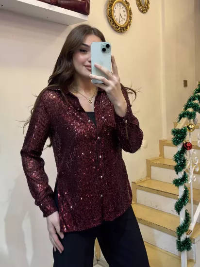 Pul Detaylı Payetli Gömlek