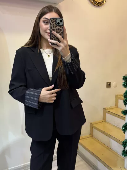 Çizgili Astarlı Atlas Blazer Oversize Ceket