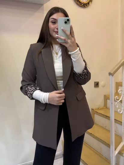Leopar Astarlı Şal Yaka Blazer Ceket