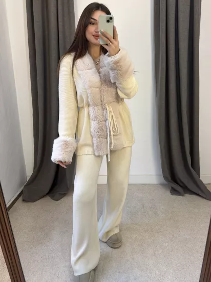 Kürklü Kimono Triko Takım 