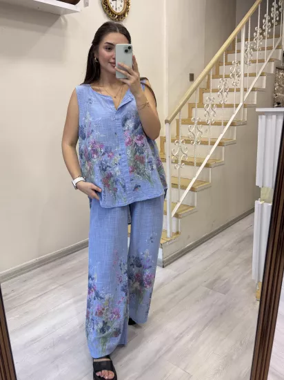 İtalyan Keten Pantolon Bluz Takım