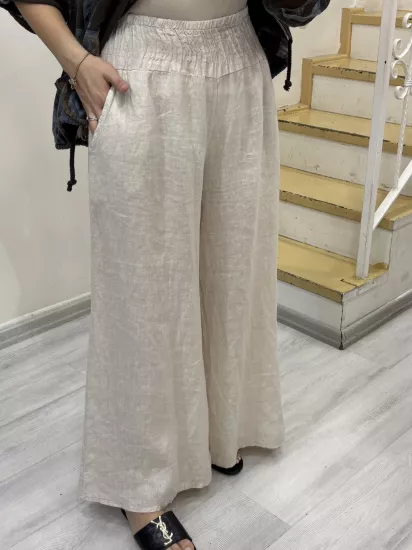Beli Lastikli Ham Keten Pantolon