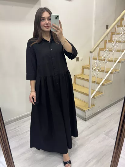 Düğmeli Gömlek Elbise Maxi